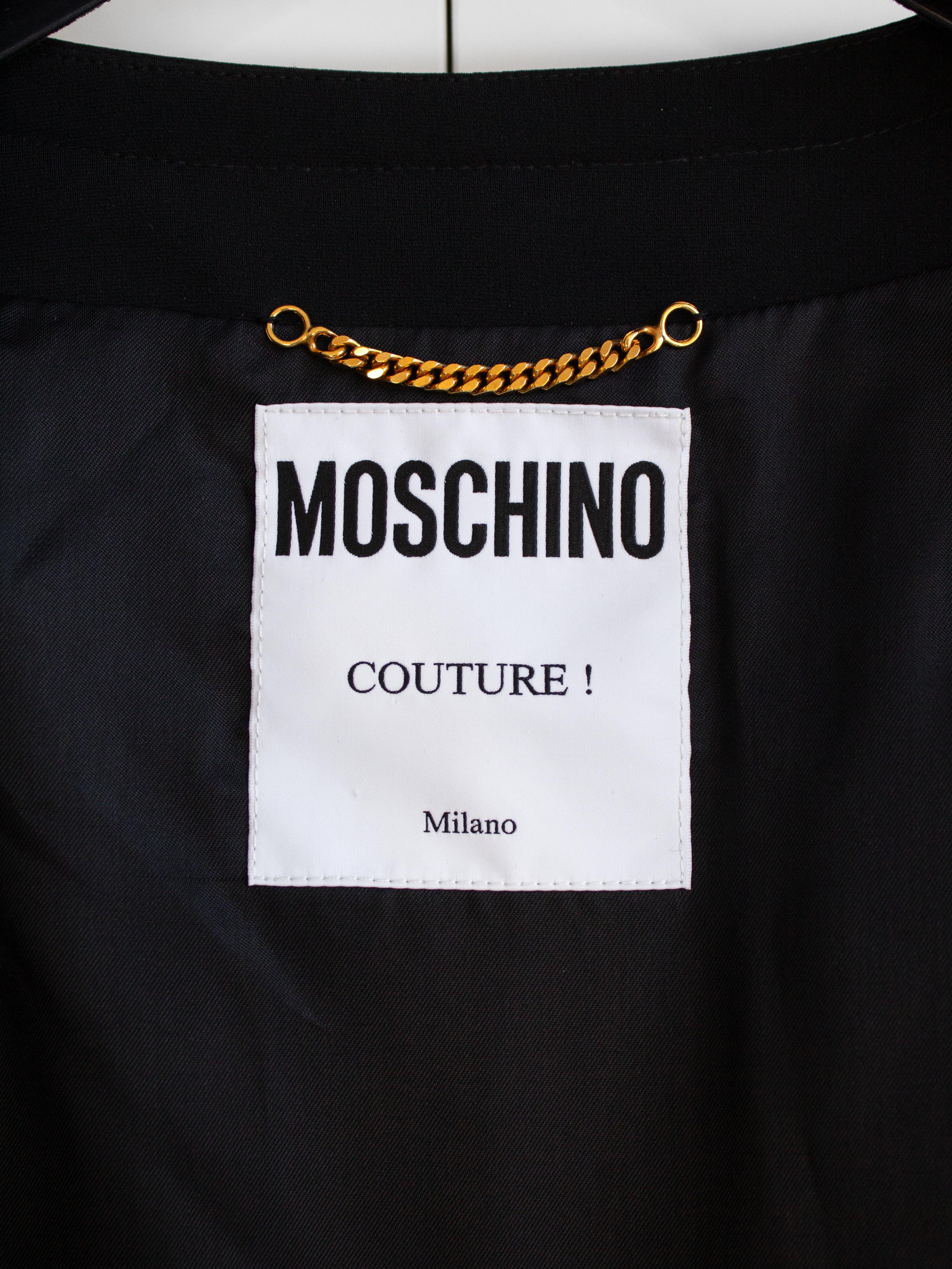 Moschino Couture S/S 2015 Barbie Crystal Embellished Rhinestone Black Jacket For Sale 2