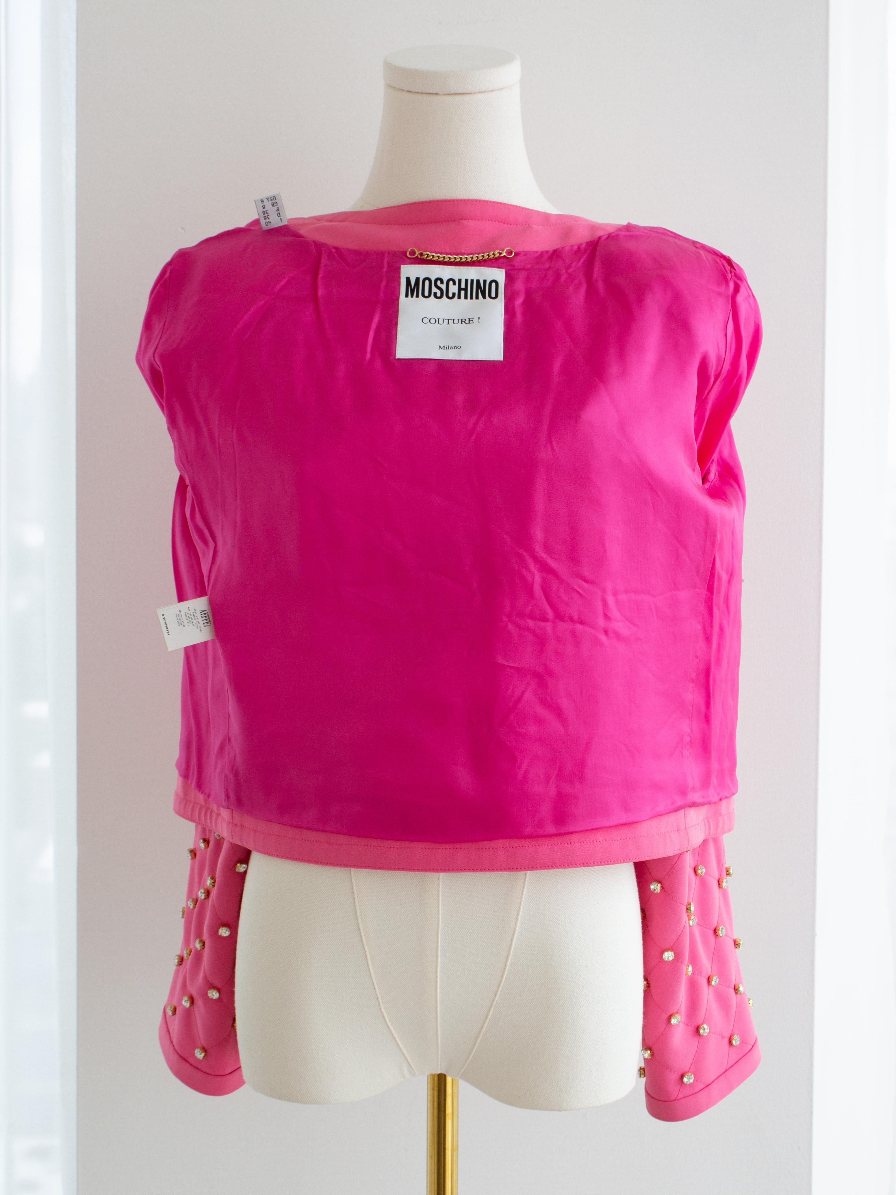Moschino Couture F/S 2015 Barbie Rosa Jacke mit Kristallverzierung und Strasssteinen in Rosa im Angebot 10