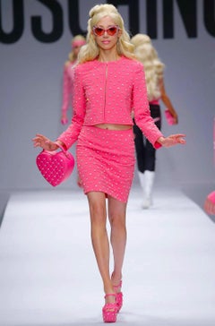 Moschino Couture S/S 2015 Barbie Crystal Embellished Rhinestone Pink Jacket