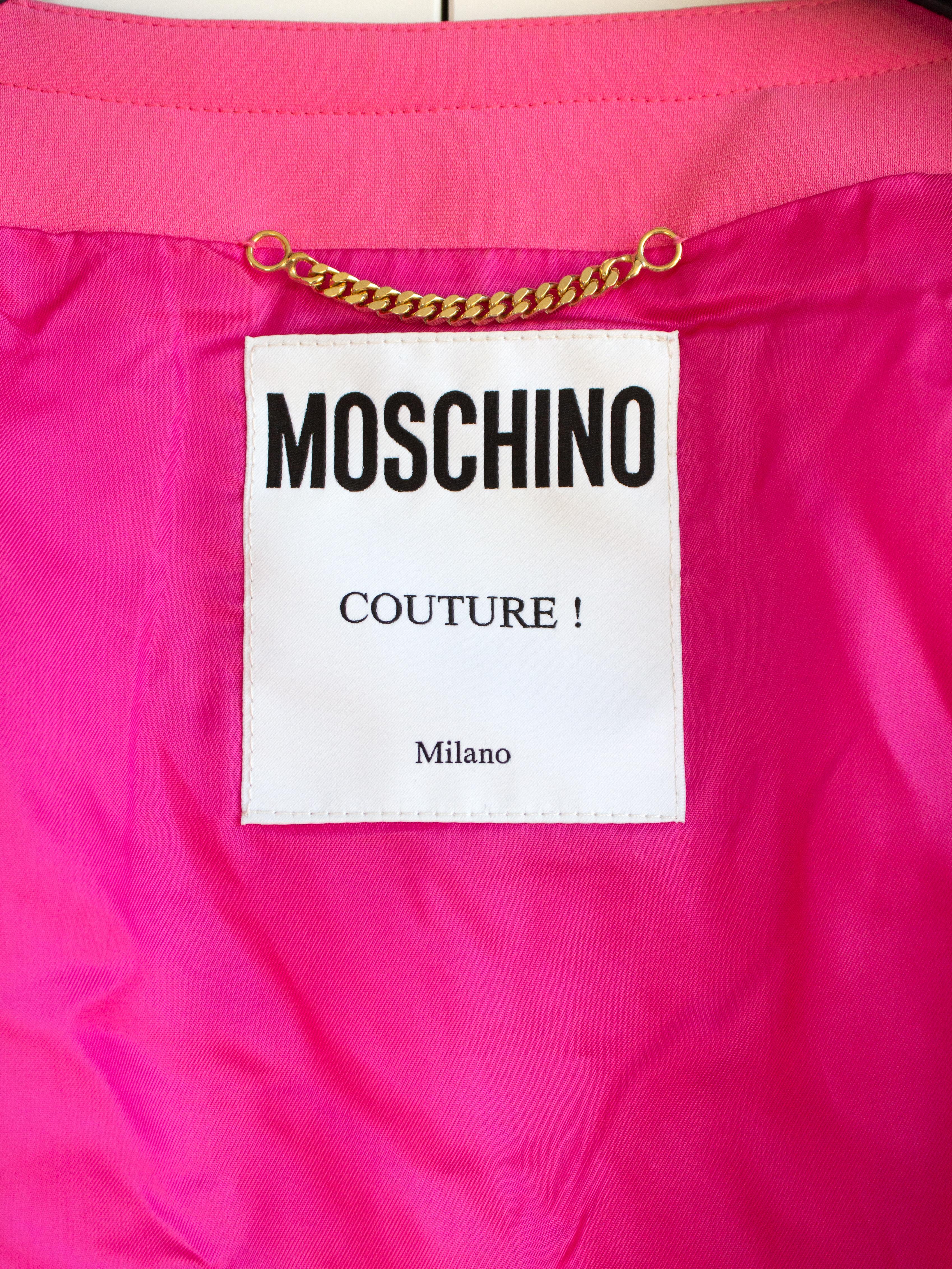 Moschino Couture S/S 2015 Barbie Crystal Embellished Rhinestone Pink Jacket For Sale 5