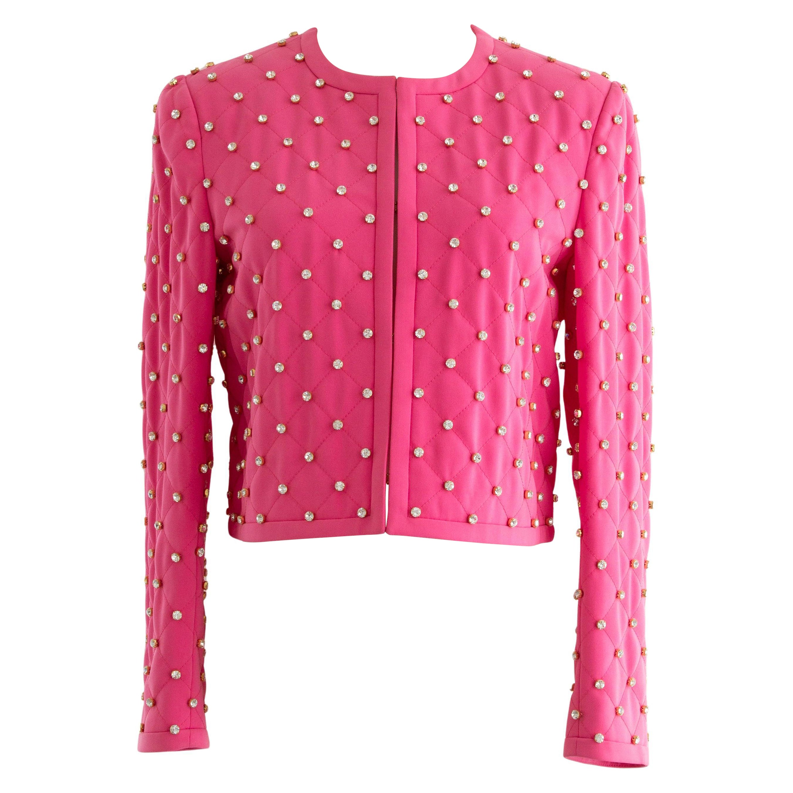 Moschino Couture S/S 2015 Barbie Crystal Embellished Rhinestone Pink Jacket