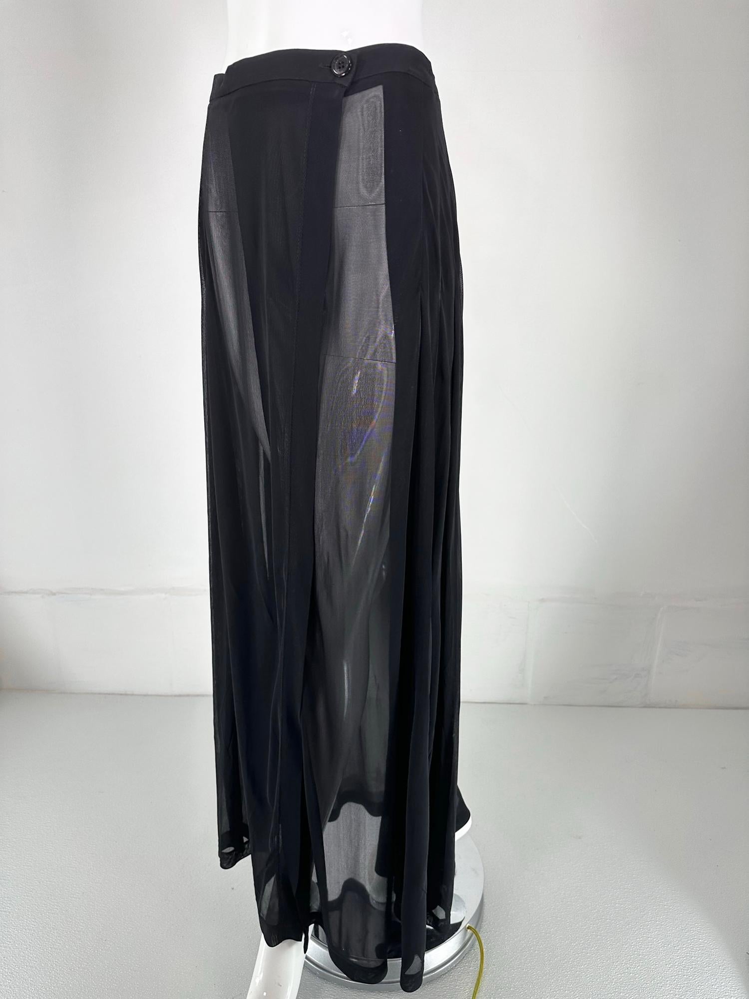 Moschino Couture Sheer Black Wrap Front Pleated Maxi Skirt 1990 en vente 7