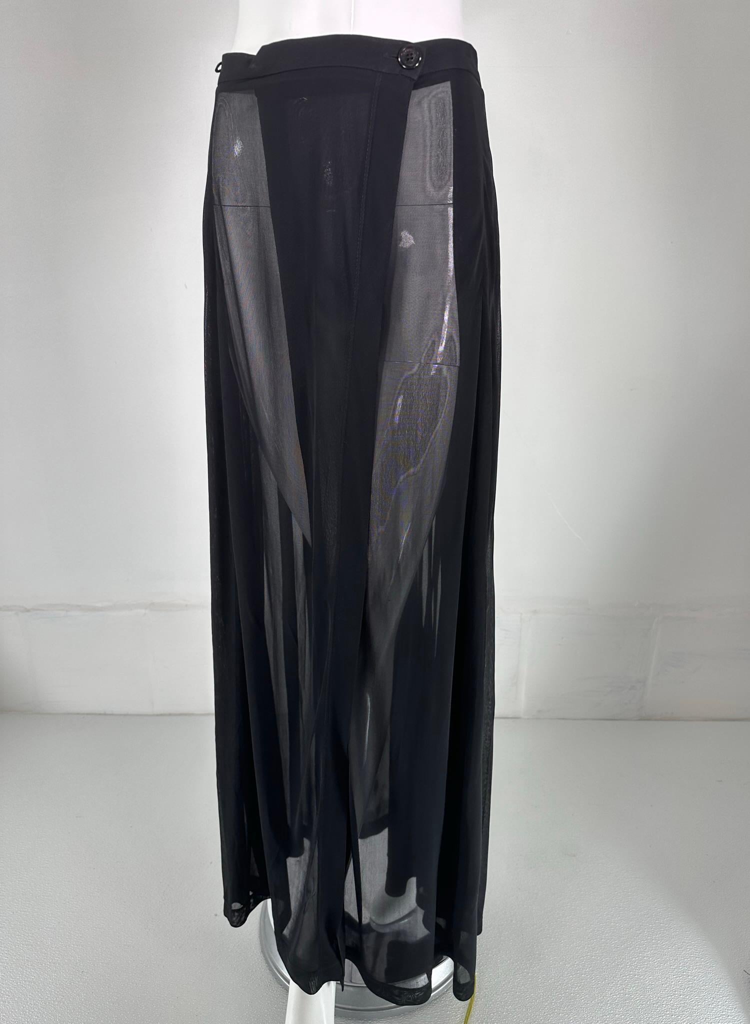 Moschino Couture Sheer Black Wrap Front Pleated Maxi Skirt 1990s For Sale 9