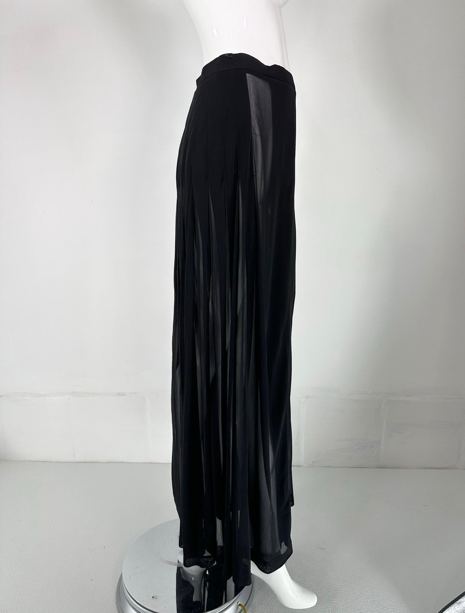 Noir Moschino Couture Sheer Black Wrap Front Pleated Maxi Skirt 1990 en vente