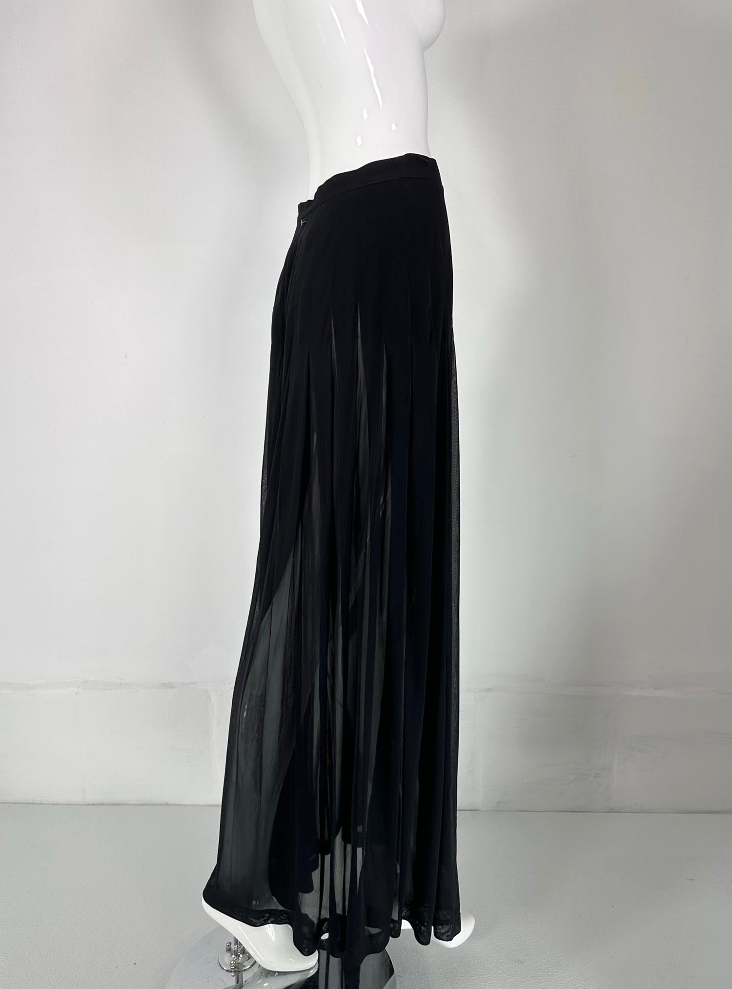 Moschino Couture Sheer Black Wrap Front Pleated Maxi Skirt 1990 Pour femmes en vente