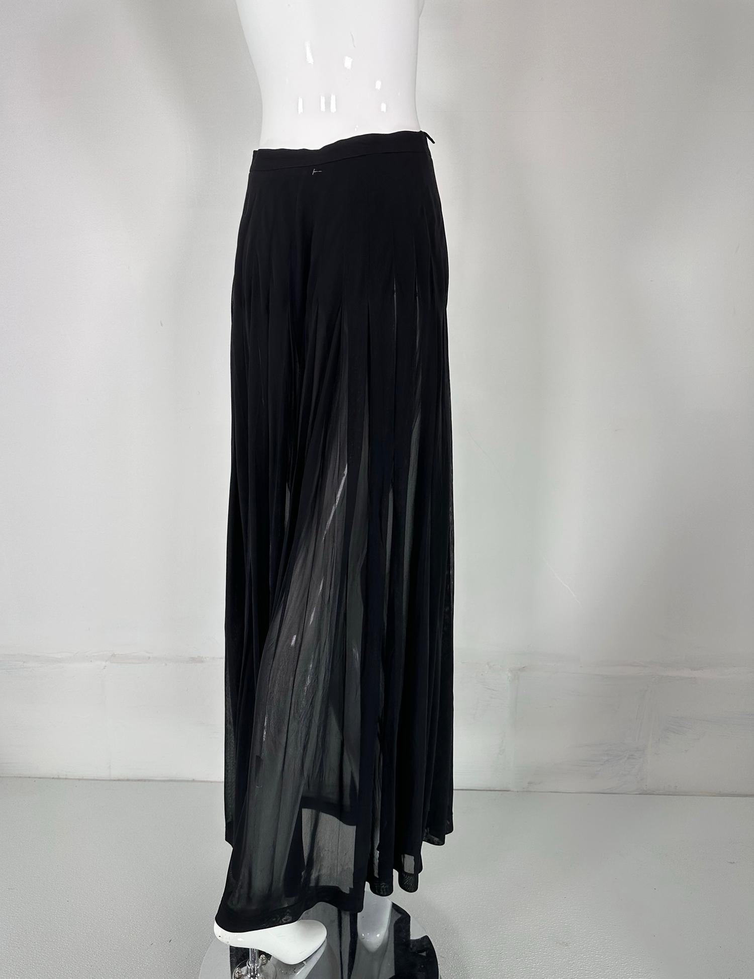 Moschino Couture Sheer Black Wrap Front Pleated Maxi Skirt 1990 en vente 2