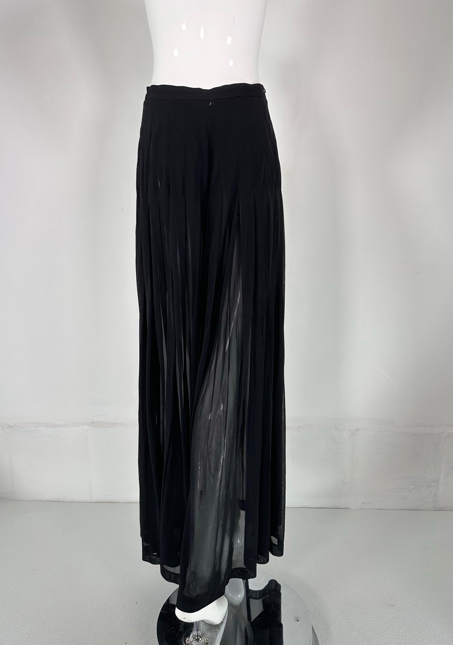 Moschino Couture Sheer Black Wrap Front Pleated Maxi Skirt 1990 en vente 3