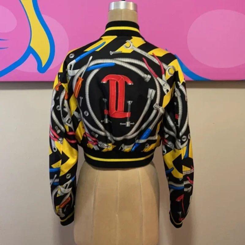 Moschino Couture Silk Bomber Jacket Wrenches In Good Condition For Sale In Los Angeles, CA