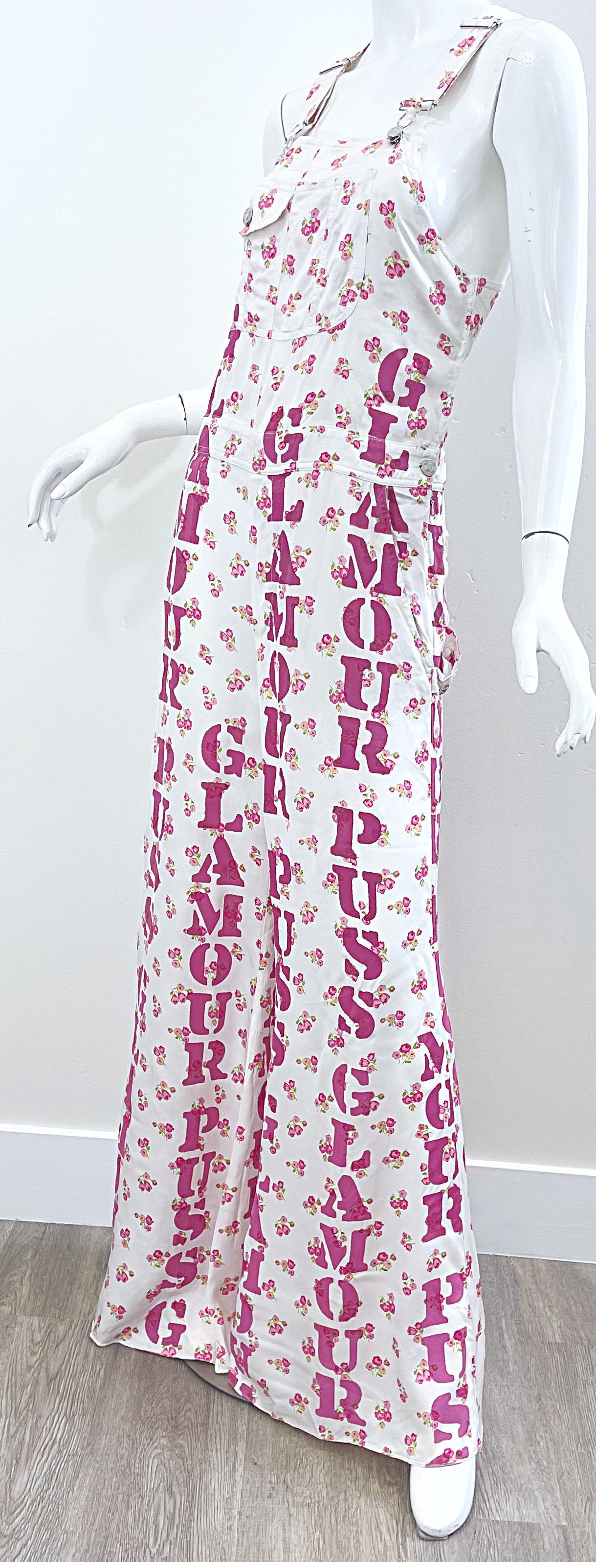 Moschino Couture Resort 2020 Größe 8 Glamour Puss Overalls mit Blumendruck in Übergröße 8