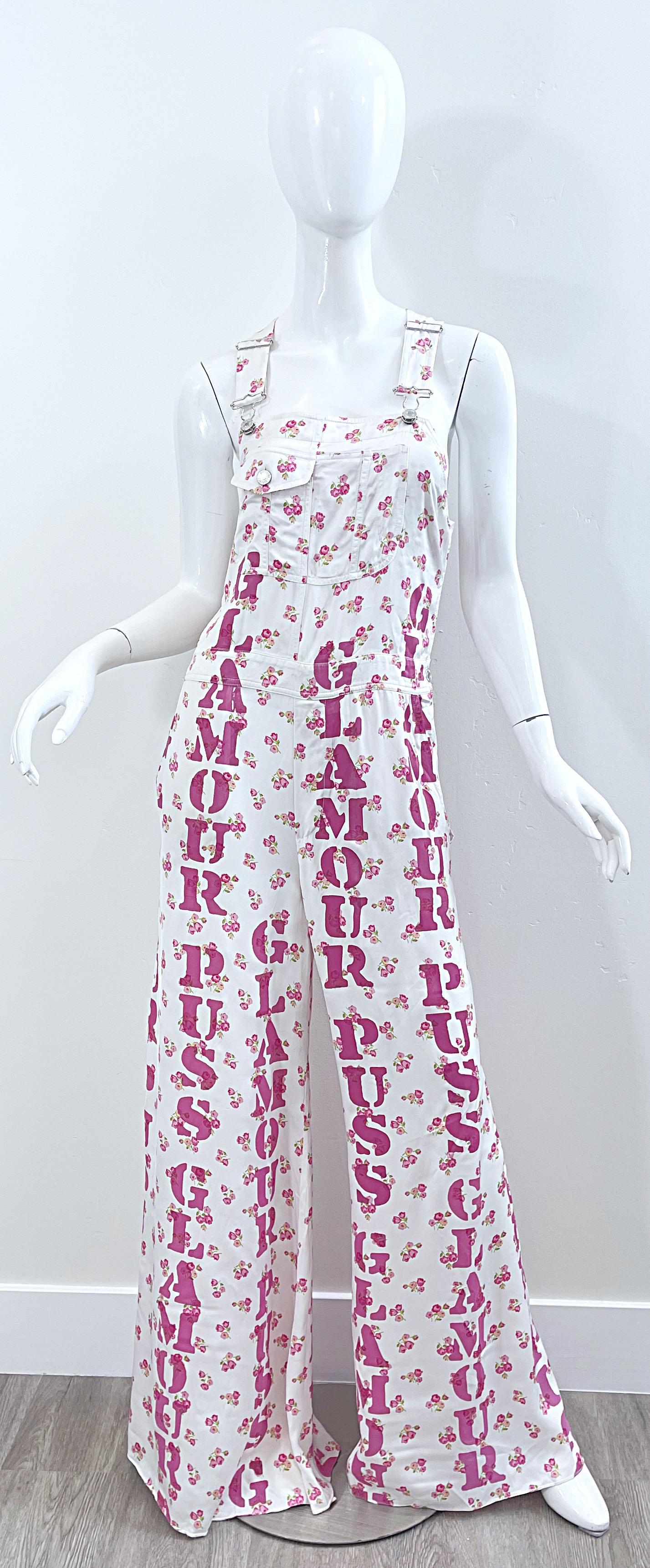 Moschino Couture Resort 2020 Größe 8 Glamour Puss Overalls mit Blumendruck in Übergröße 9