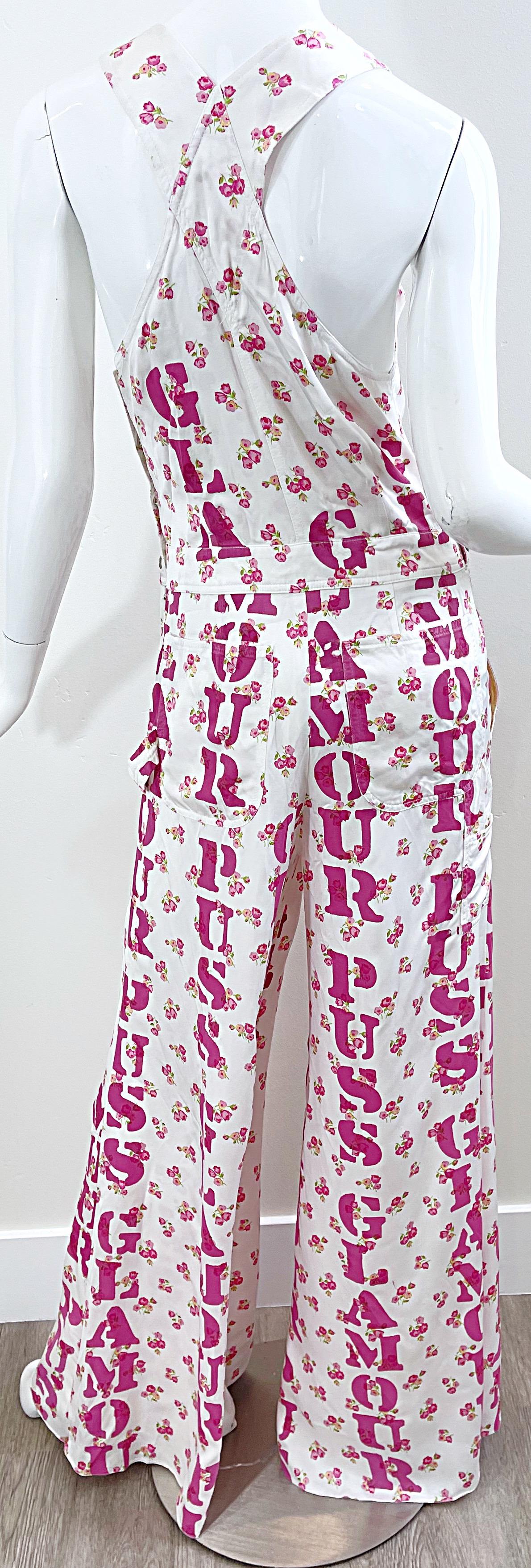 Moschino Couture Resort 2020 Größe 8 Glamour Puss Overalls mit Blumendruck in Übergröße 10