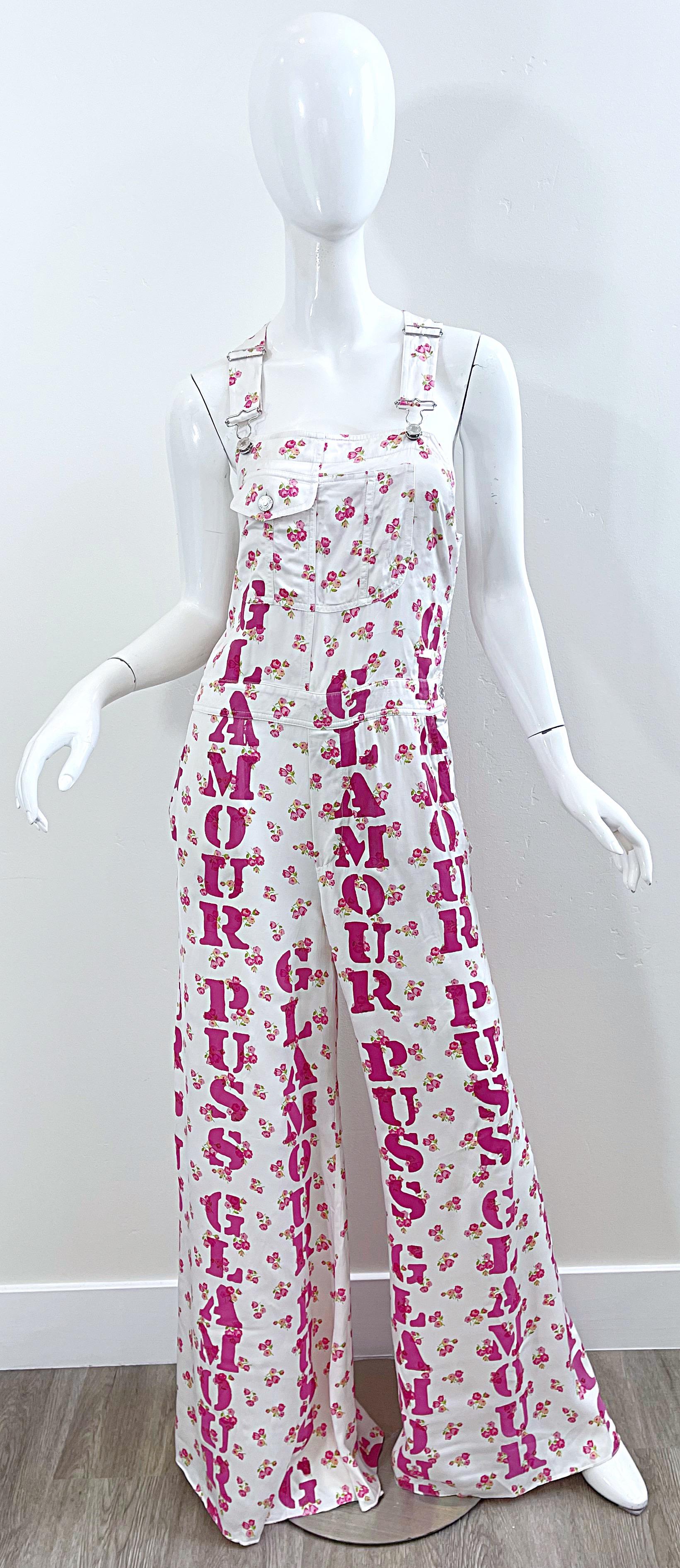 Moschino Couture Resort 2020 Größe 8 Glamour Puss Overalls mit Blumendruck in Übergröße (Grau)