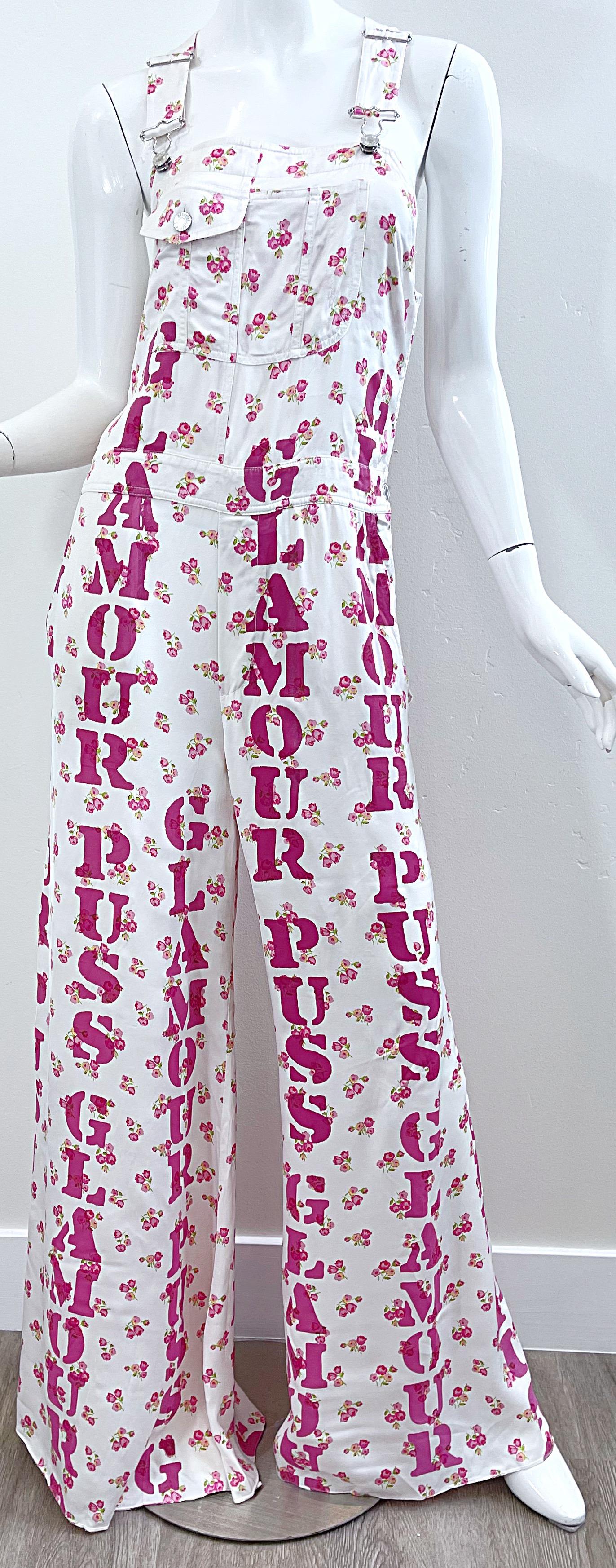 Moschino Couture Resort 2020 Size 8 Glamour Puss Flower Print Overalls Jumpsuit 1
