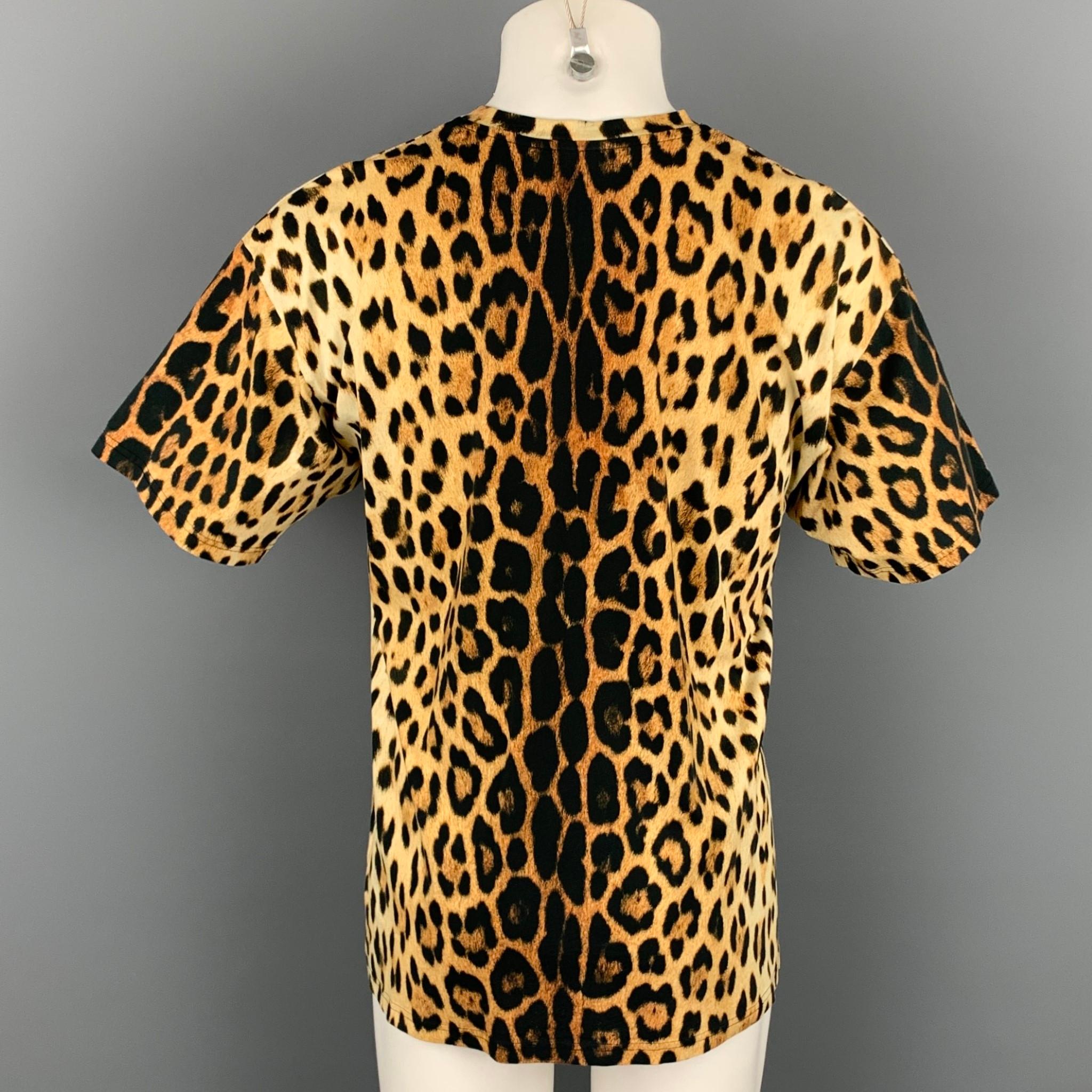 MOSCHINO COUTURE Size L Tan & Black Leopard Print Cotton Crew-Neck T-shirt In Good Condition In San Francisco, CA