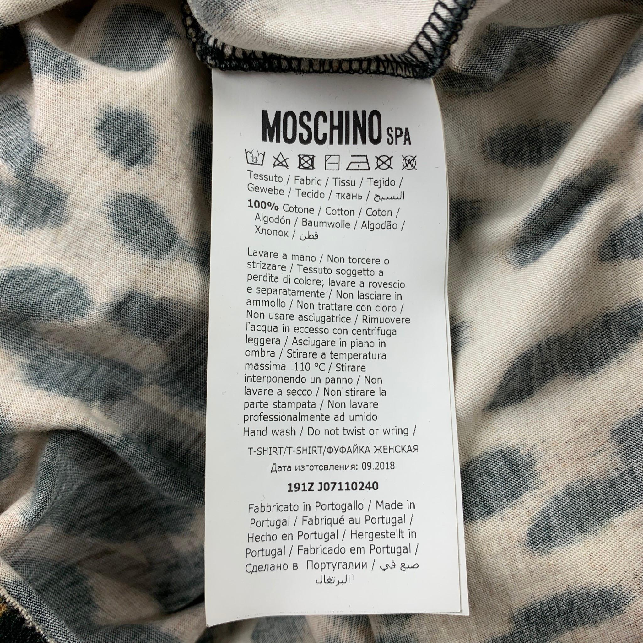 Men's MOSCHINO COUTURE Size L Tan & Black Leopard Print Cotton Crew-Neck T-shirt