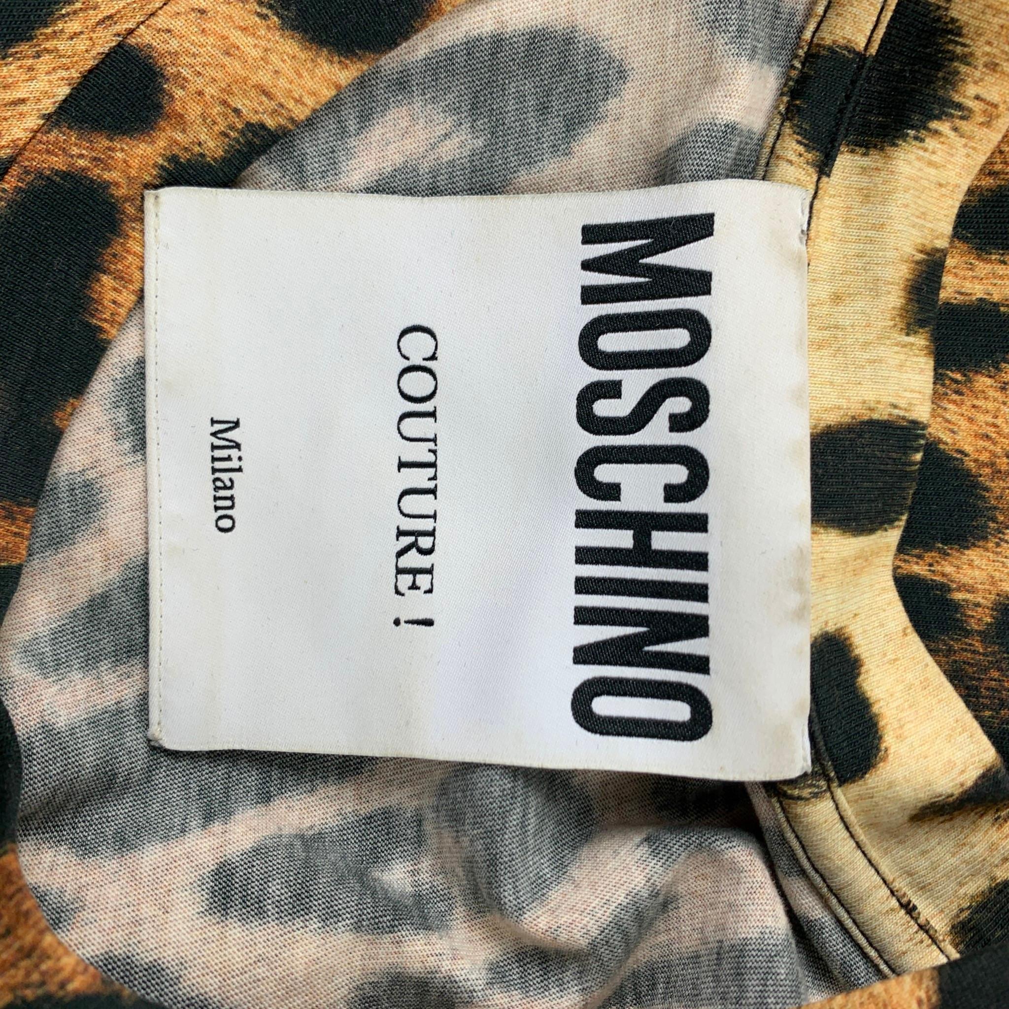 MOSCHINO COUTURE Size L Tan & Black Leopard Print Cotton Crew-Neck T-shirt 1