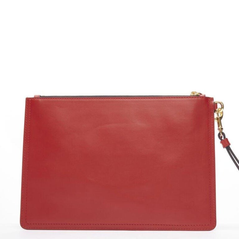 MOSCHINO Couture! smooth red leather gold M top zip wristlet