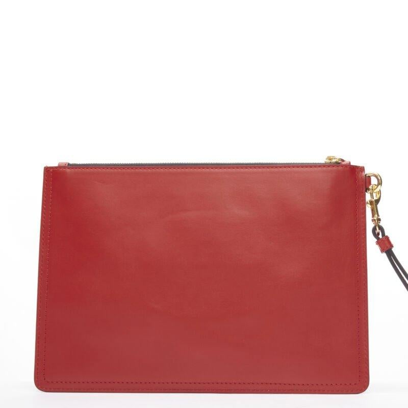 Women's MOSCHINO Couture! smooth red leather gold M top zip wristlet clutch bag