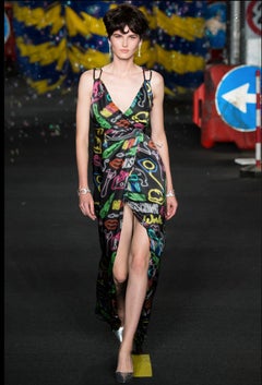 Moschino Couture Spring 2016 Neon Sign Novelty Print Silk Gown, Runway