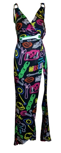 Moschino Couture SS Neon Sign Novelty Print Silk Gown, 2016