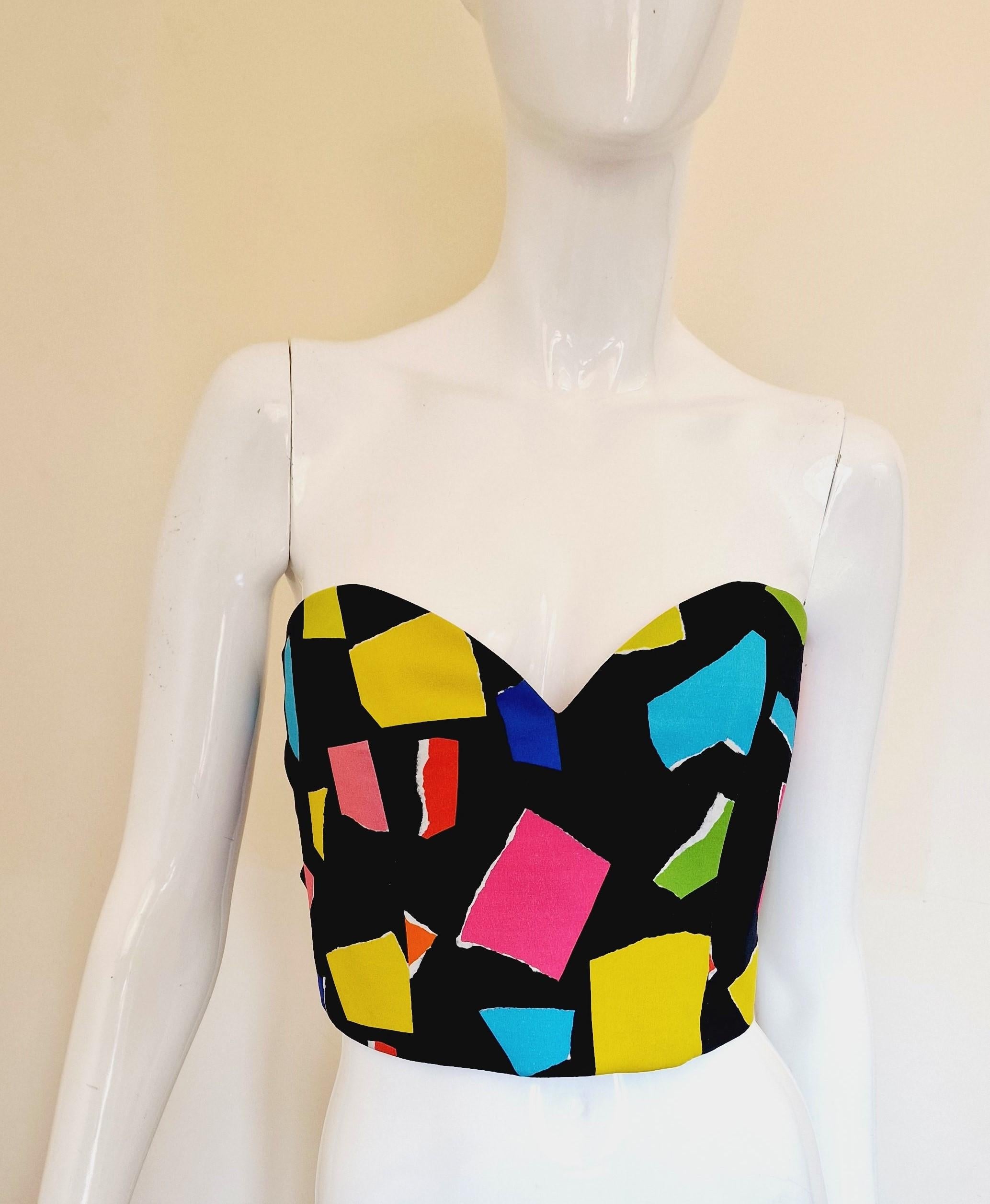 Beige Moschino Couture Structured Black Abstract Bow Tie Back Tube Corset Top Bustier For Sale
