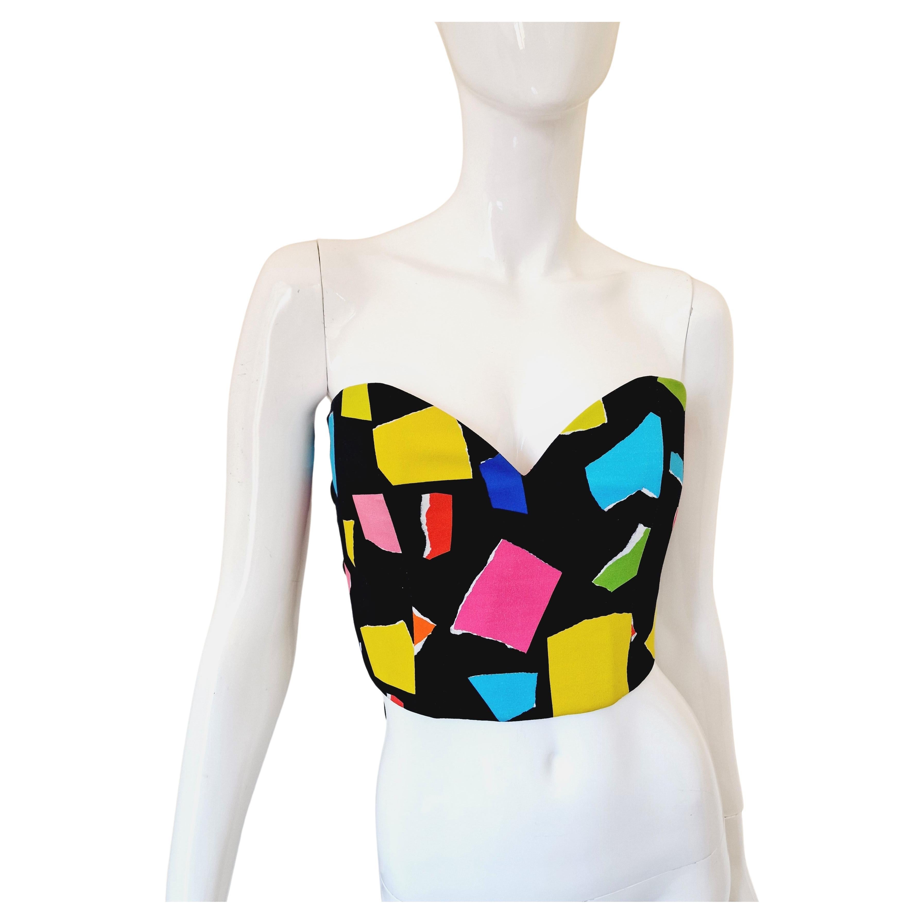 Moschino Couture Structured Black Abstract Bow Tie Back Tube Corset Top Bustier en vente