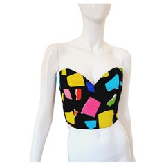 Vintage Moschino Couture Structured Black Abstract Bow Tie Back Tube Corset Top Bustier