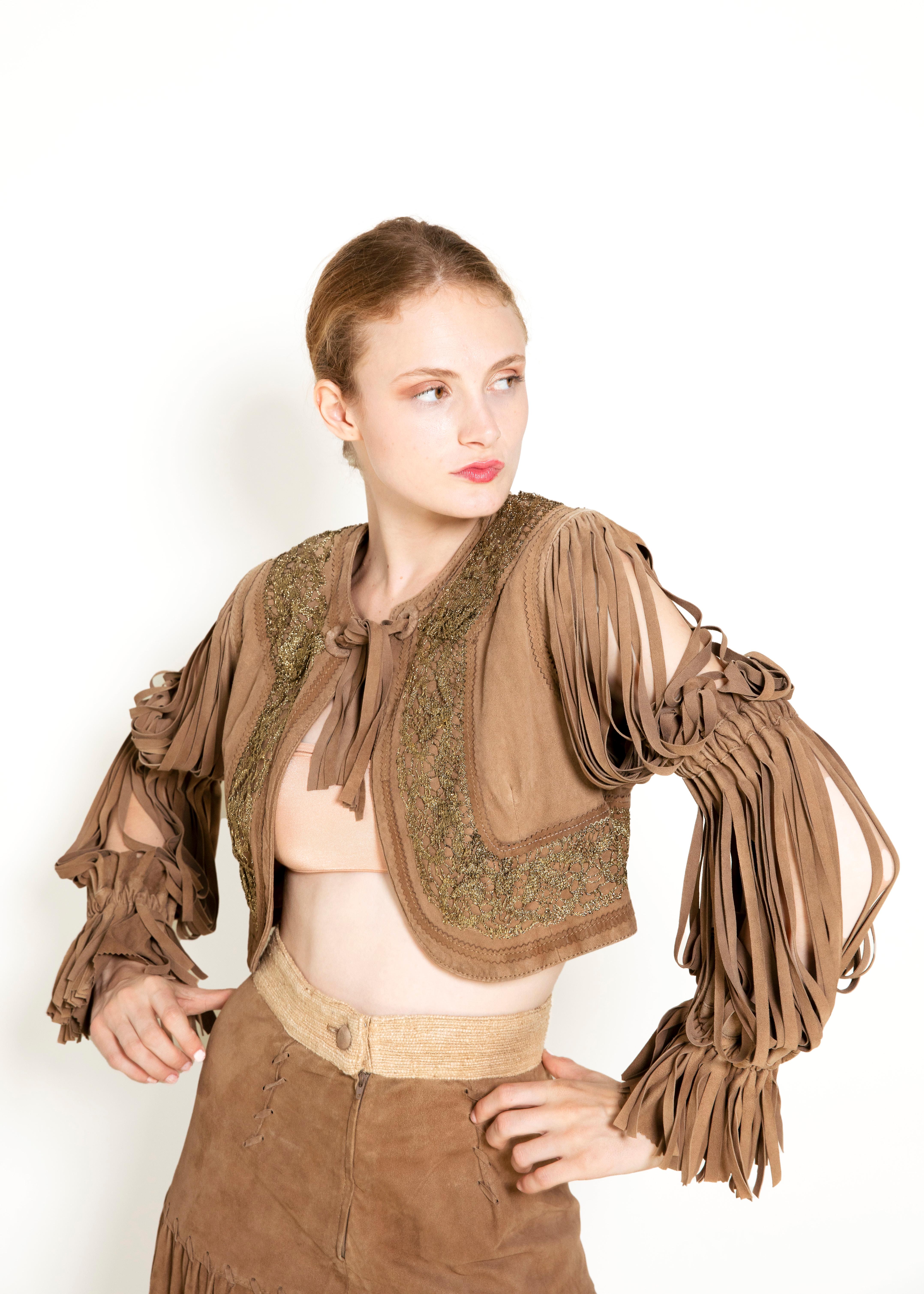 Moschino Couture Suede Fringe Skirt & Jacket Set In Excellent Condition For Sale In Los Angeles, CA