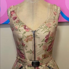 Moschino Couture Tan Brocade Floral Puff Dress