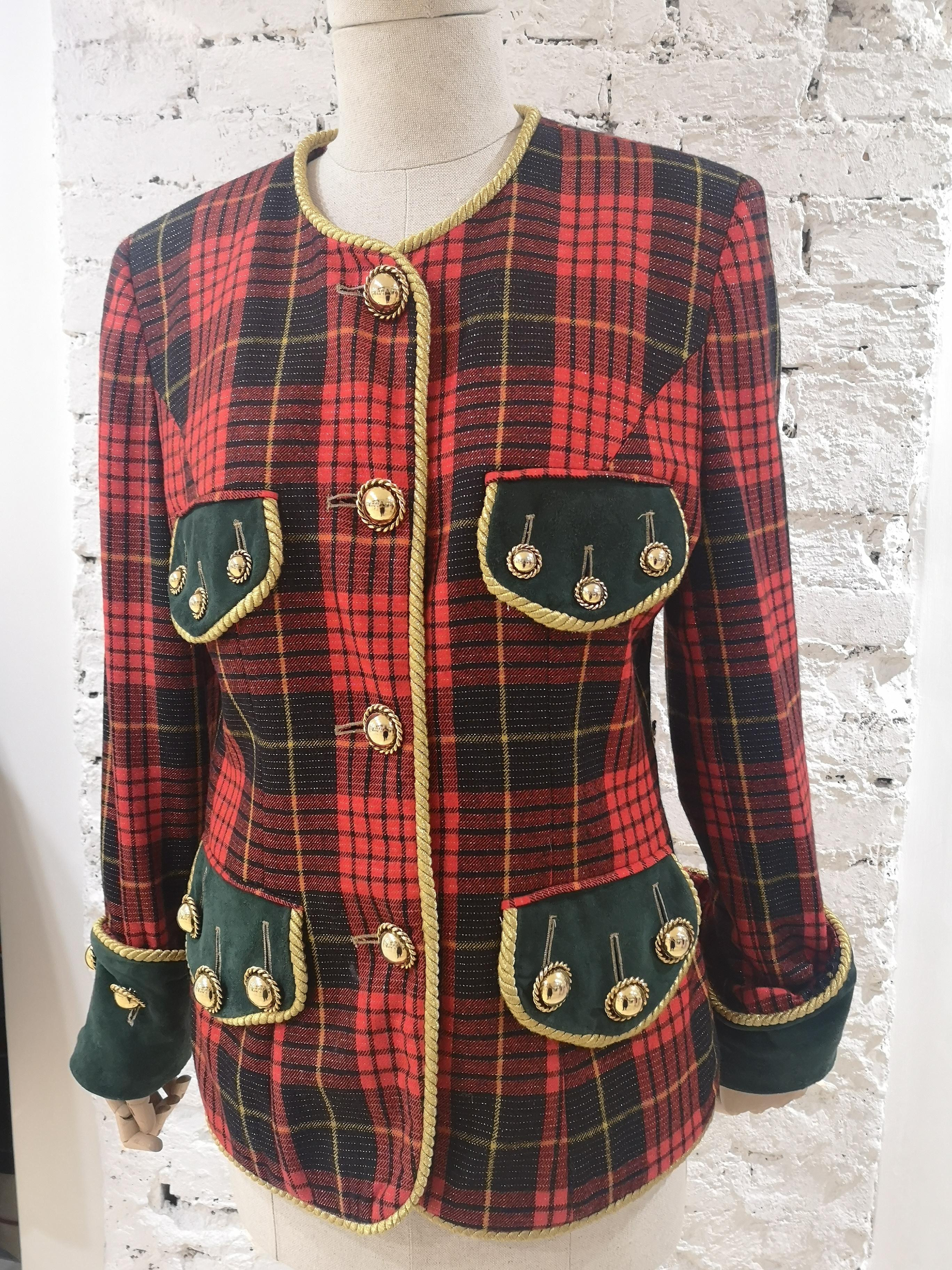Moschino couture tartan wool vintage jacket 14