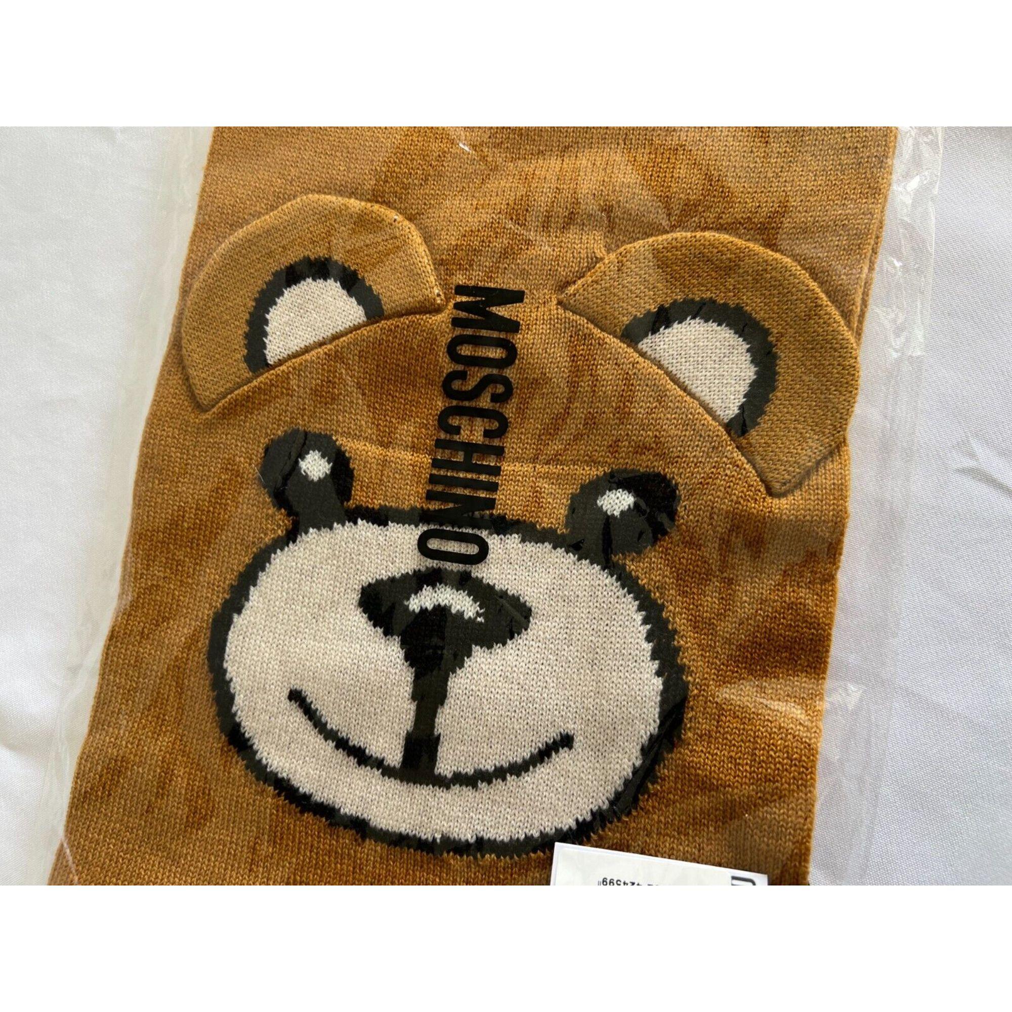 Women's Moschino Couture Teddy Bear 3D Ears Brown Scarf by Jeremy Scott For Sale