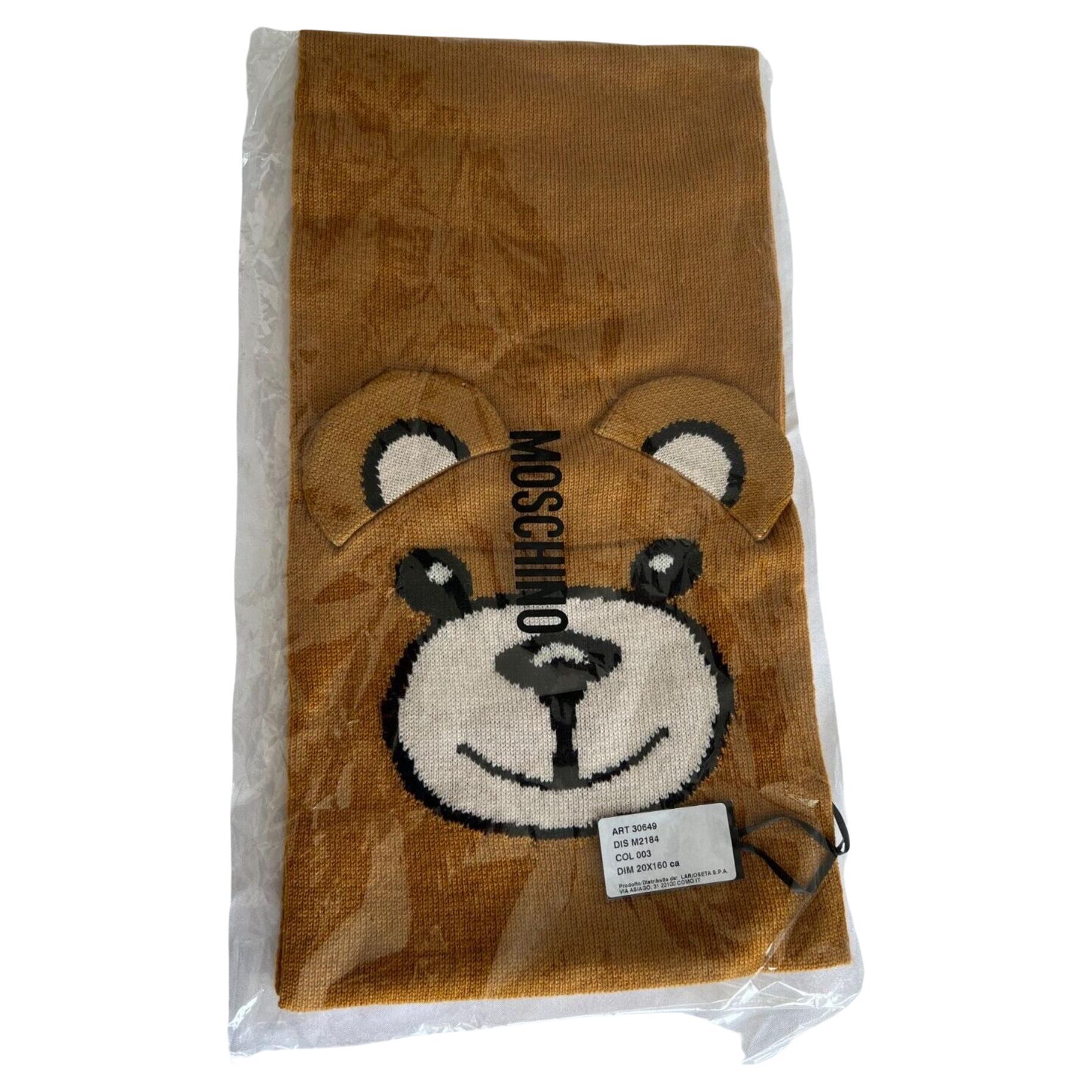 Moschino Couture Teddy Bear 3D Ears Brown Scarf by Jeremy Scott For Sale