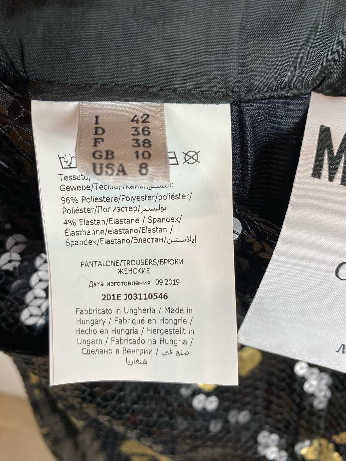 Moschino Couture trousers in black sequins with gold lettering For Sale 2