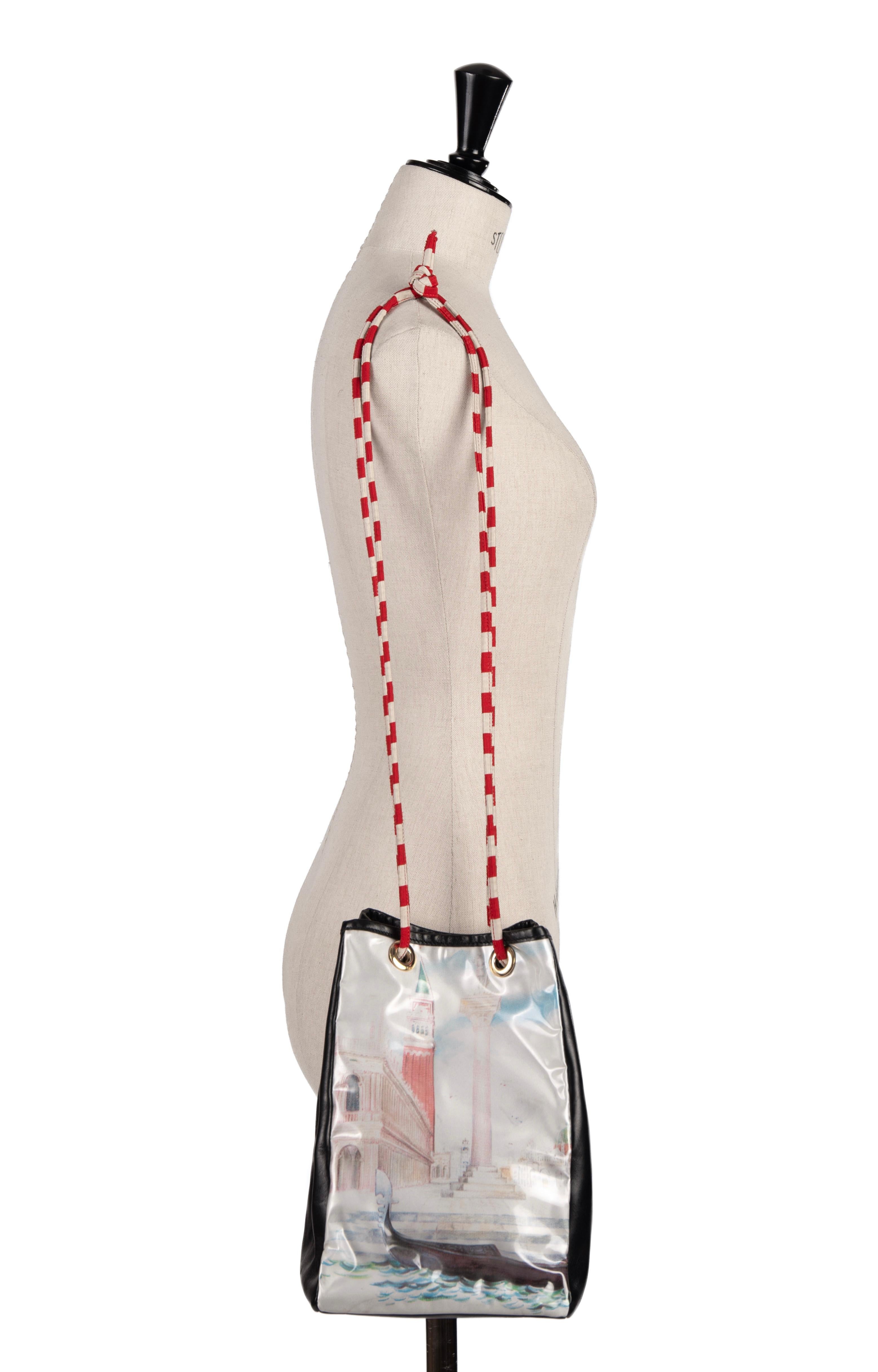 Gray MOSCHINO COUTURE Venice Italy Gondola Print Shoulder Bag, early 1990s For Sale
