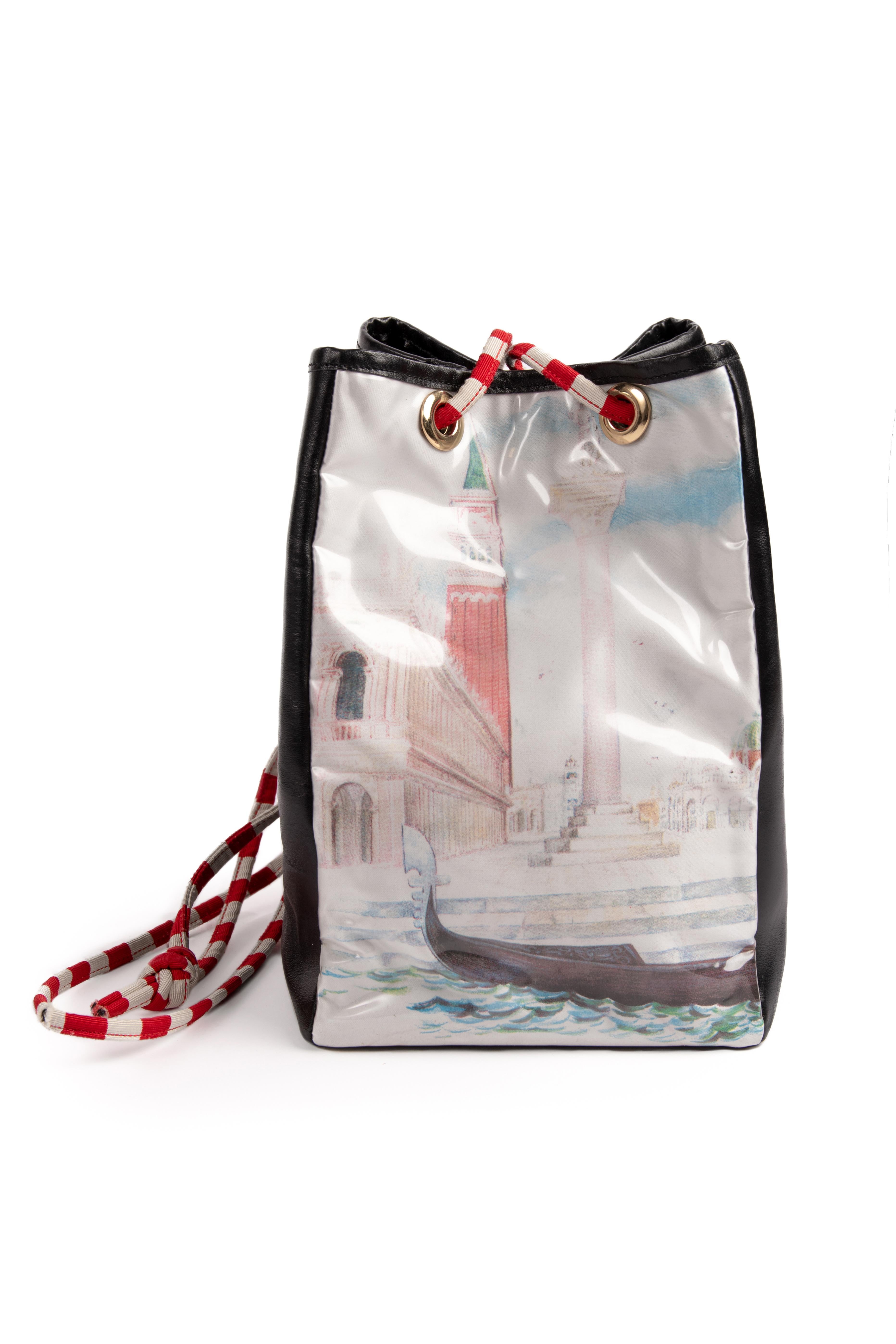 MOSCHINO COUTURE Venice Italy Gondola Print Shoulder Bag, early 1990s In Excellent Condition For Sale In Munich, DE
