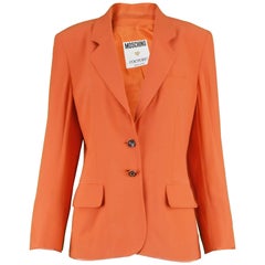 Moschino Couture Vintage "Born to Shop" Orange Women's Blazer Jacket, 1990s 