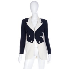 Moschino Couture Vintage Schwarze & elfenbeinfarbene Smoking-Jacke im Smoking-Stil