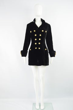 Moschino Couture Vintage Black Velvet Jacket with Ornate Smiley Buttons, 1990s