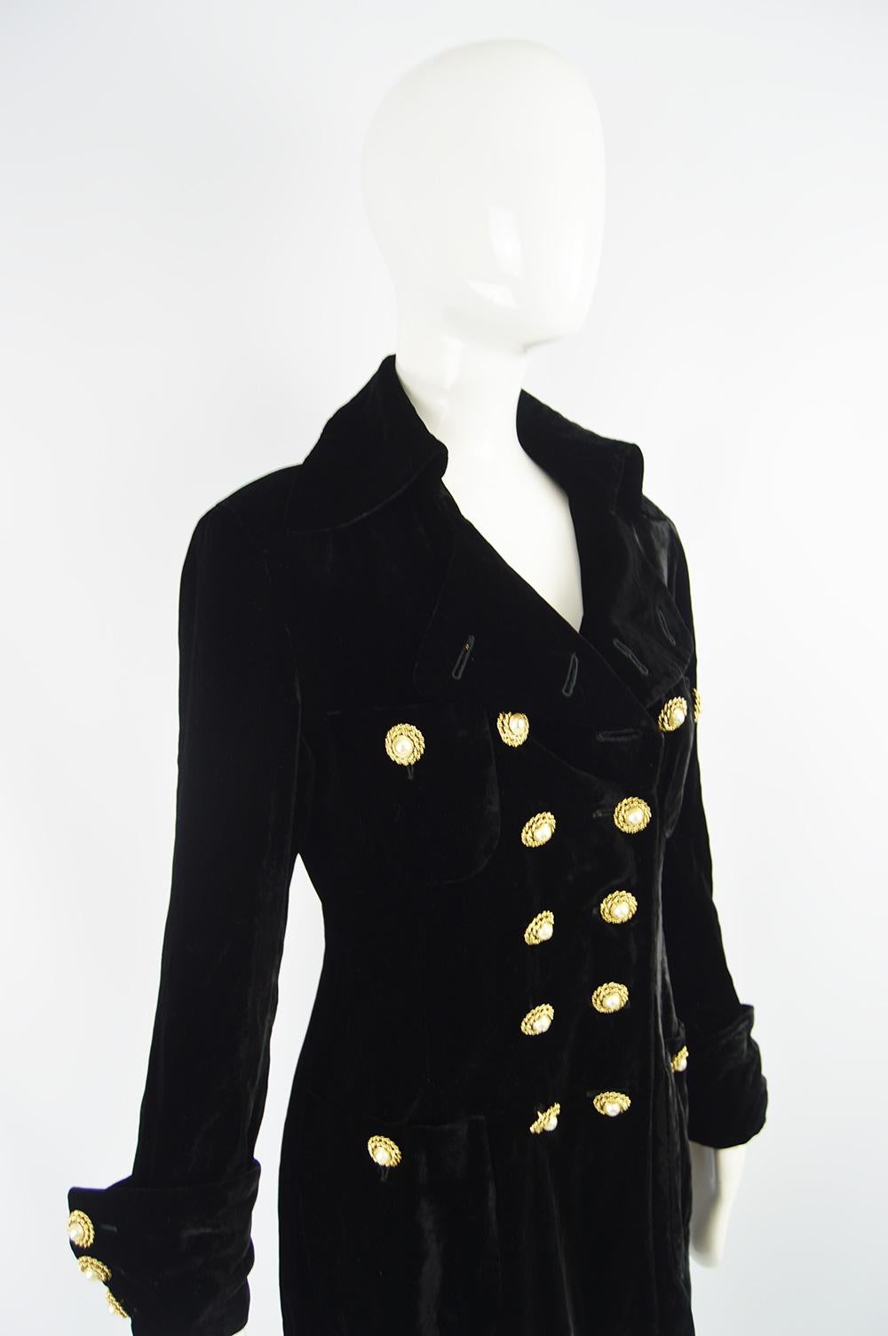 Moschino Couture Vintage Black Velvet Jacket with Ornate Smiley Buttons, 1990s 3