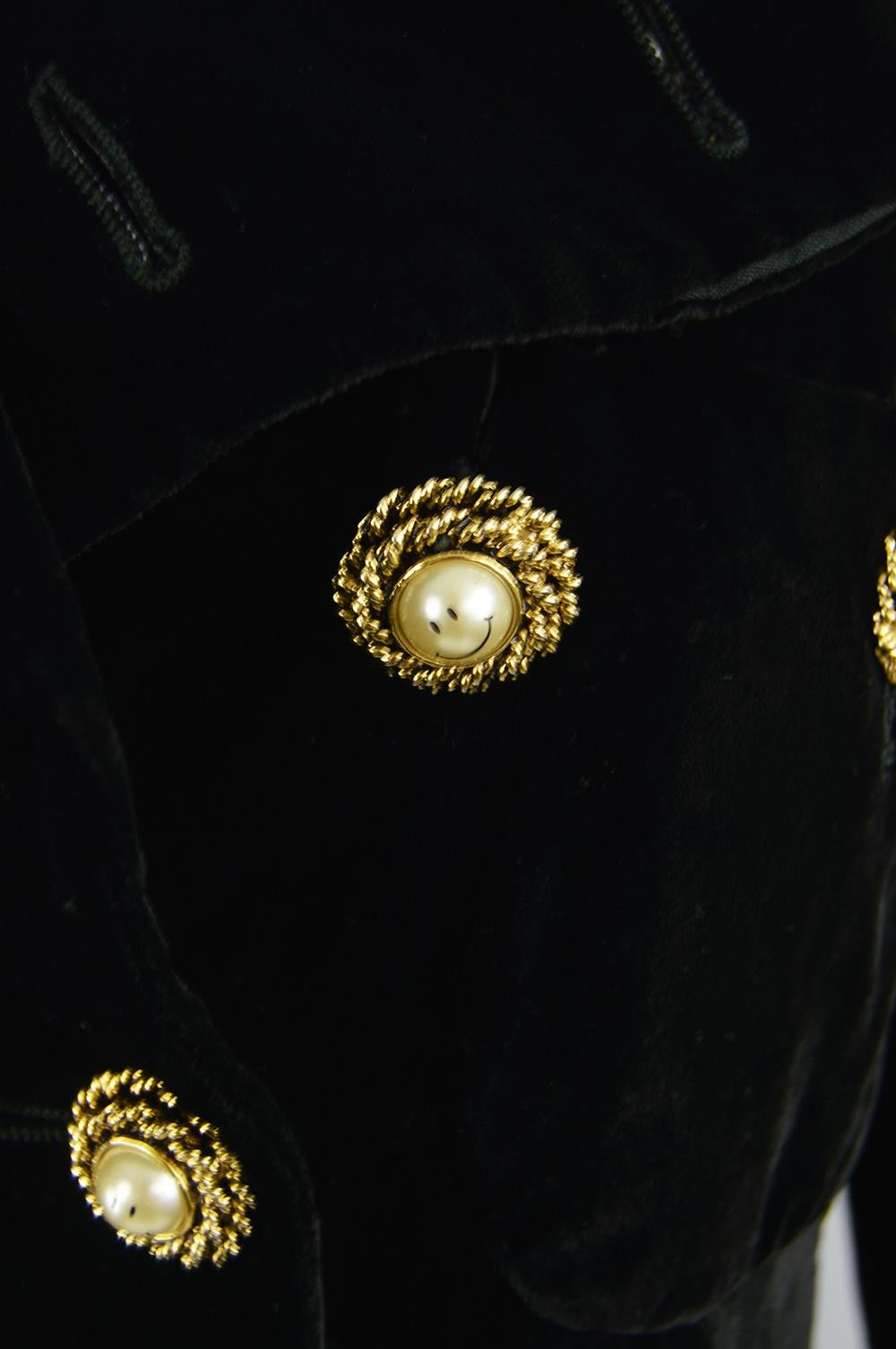 Moschino Couture Vintage Black Velvet Jacket with Ornate Smiley Buttons, 1990s 4