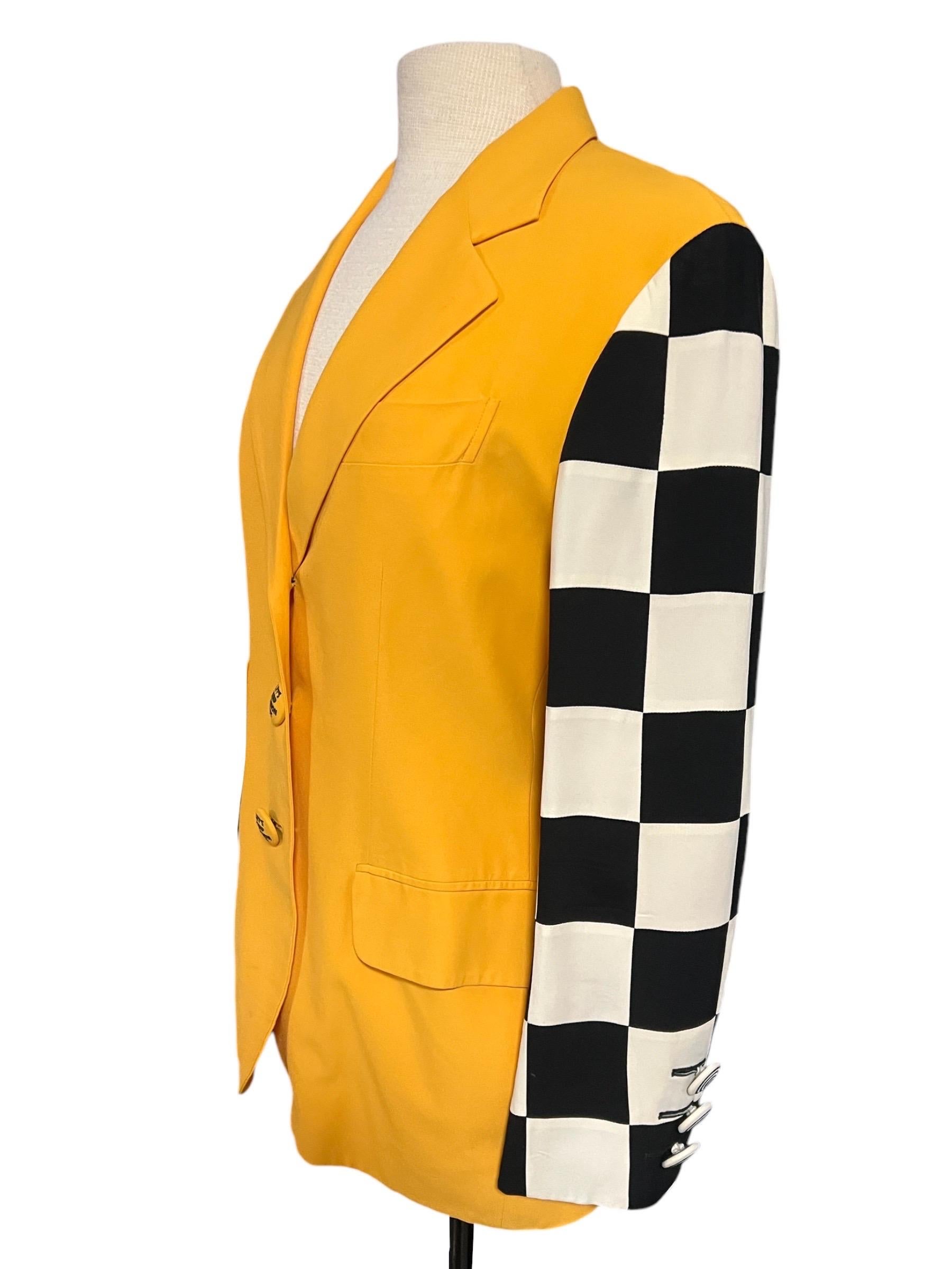 Moschino Couture Vintage Yellow Checker “Let’s Keep Fashion Tidy” Blazer For Sale 1