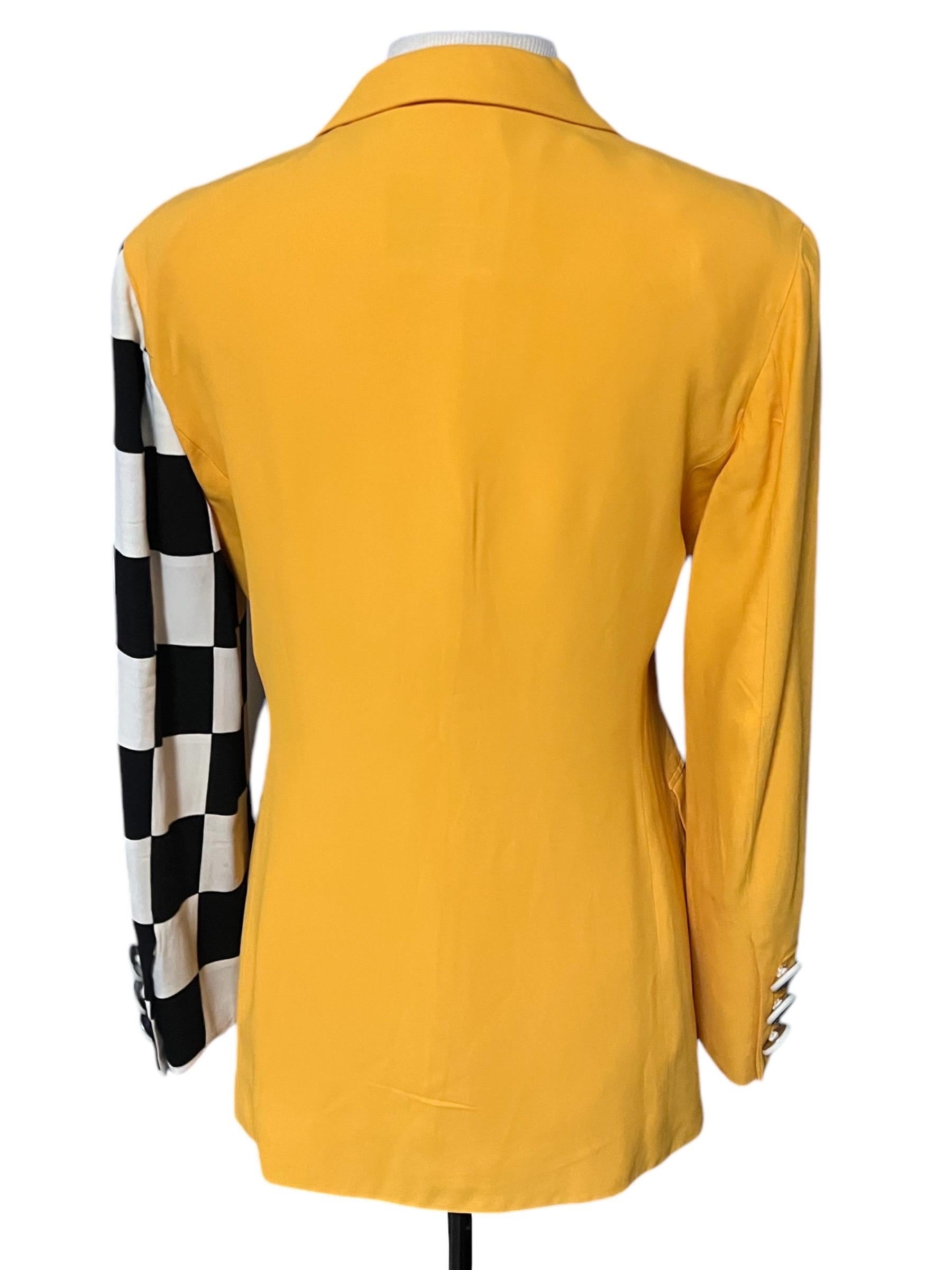 Moschino Couture Vintage Yellow Checker “Let’s Keep Fashion Tidy” Blazer For Sale 2