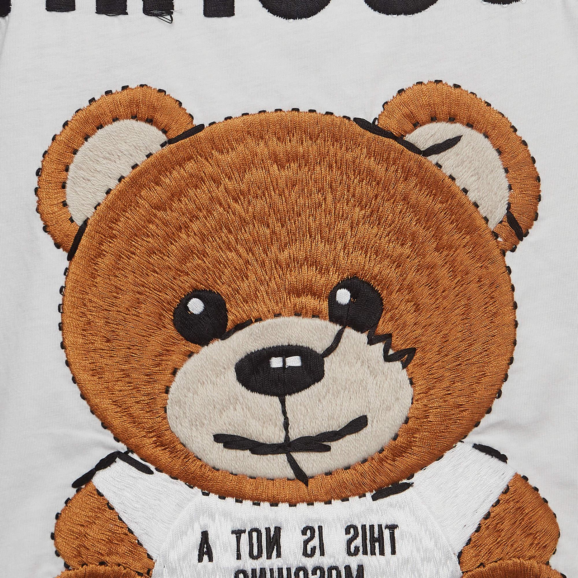 Gris T-shirt Moschino Couture blanc brodé en coton Teddy Bear XS