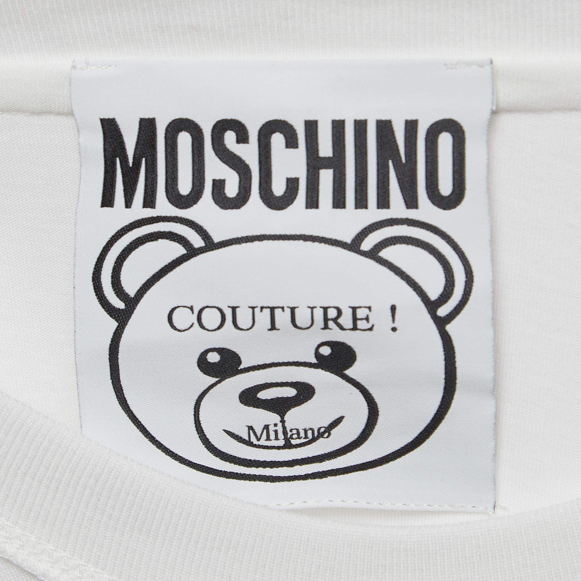 T-shirt Moschino Couture blanc brodé en coton Teddy Bear XS Neuf à Dubai, Al Qouz 2