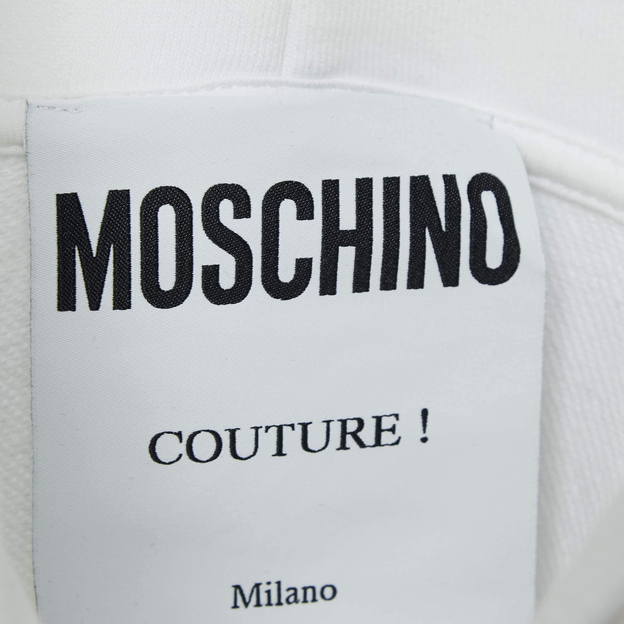 Moschino Couture  White Logo Print Cotton Hoodie Dress M In Good Condition For Sale In Dubai, Al Qouz 2