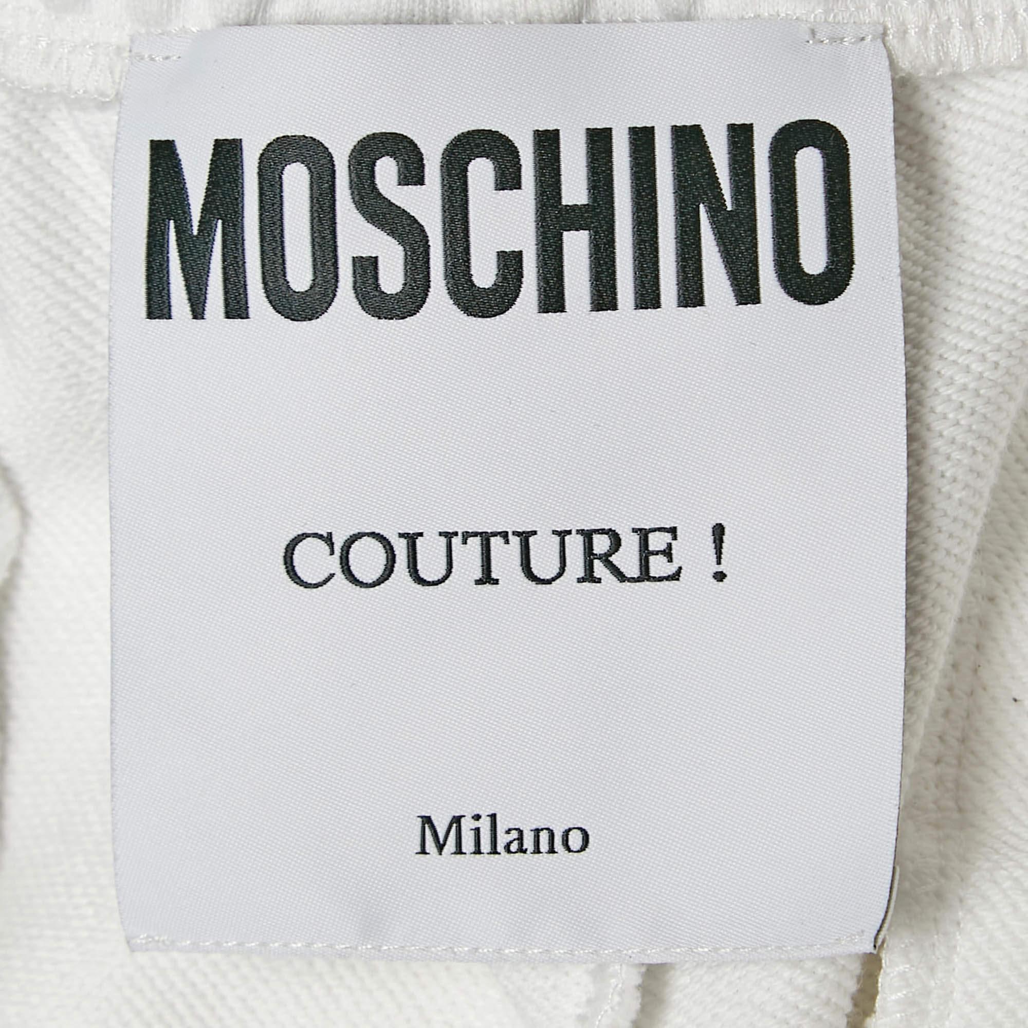 Moschino Couture Joggers de punto de algodón con logotipo blanco S en venta 2