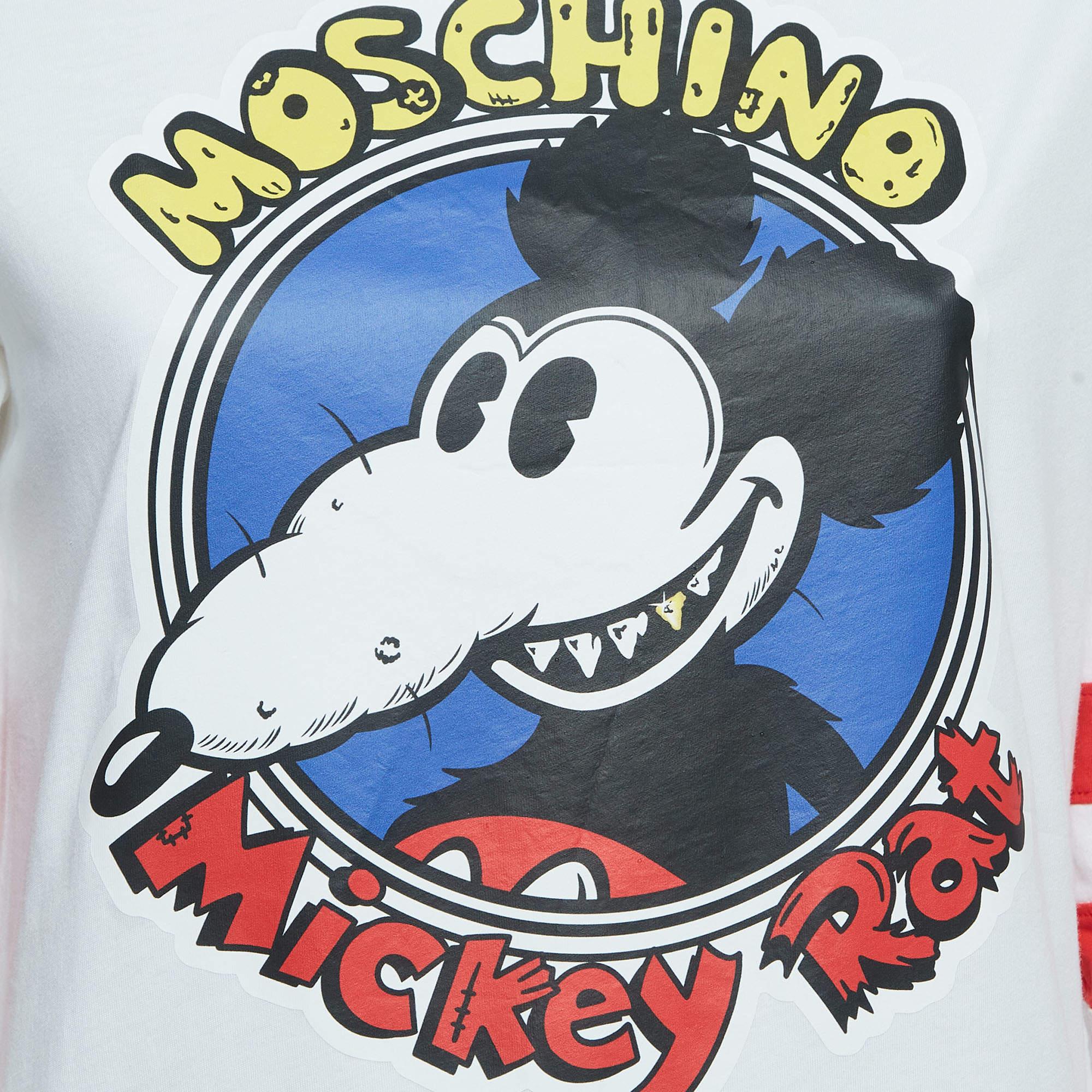 Moschino Couture White Mickey Rat Printed Cotton T-Shirt Dress XS 2