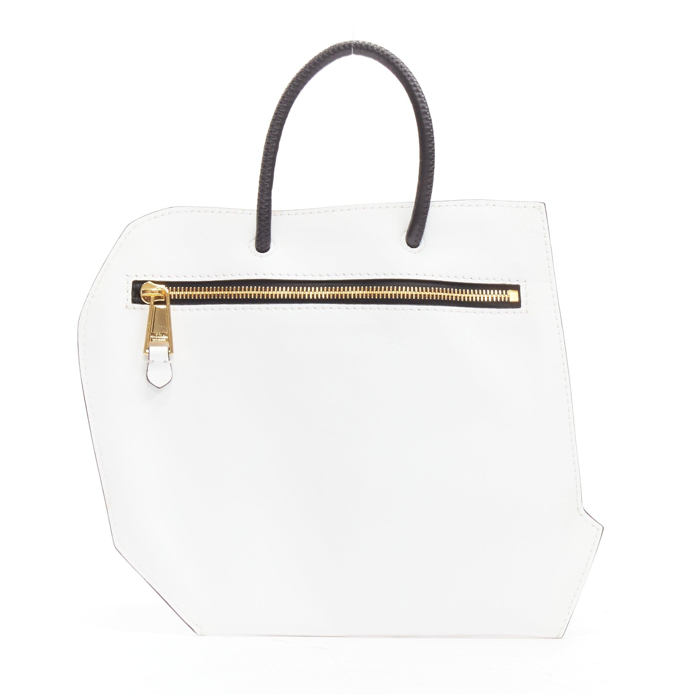 Gray MOSCHINO COUTURE white optical 2D flat shopping tote leather clutch bag For Sale