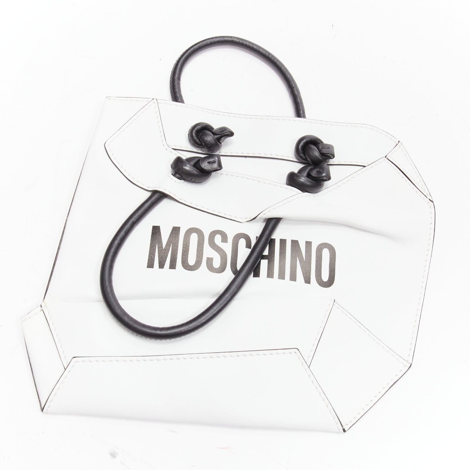 MOSCHINO COUTURE white optical 2D flat shopping tote leather clutch bag For Sale 1