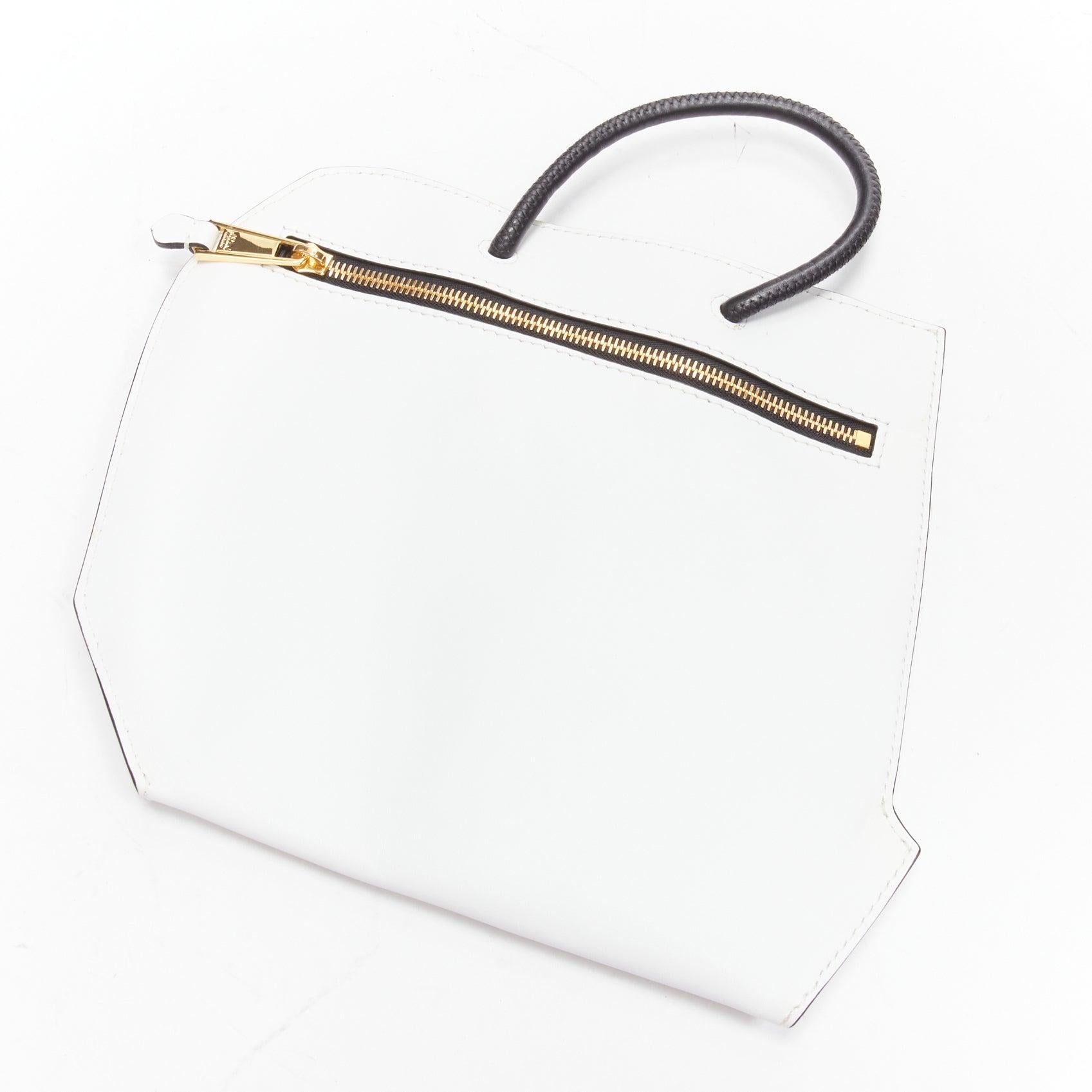MOSCHINO COUTURE white optical 2D flat shopping tote leather clutch bag For Sale 2